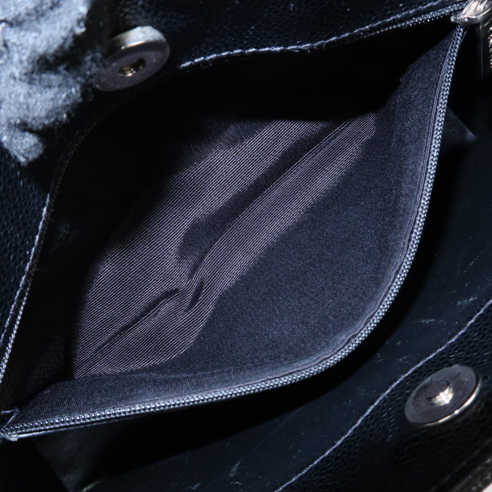 CHANEL Caviar Skin Chain Tote Bag Black Silver Hardware Used