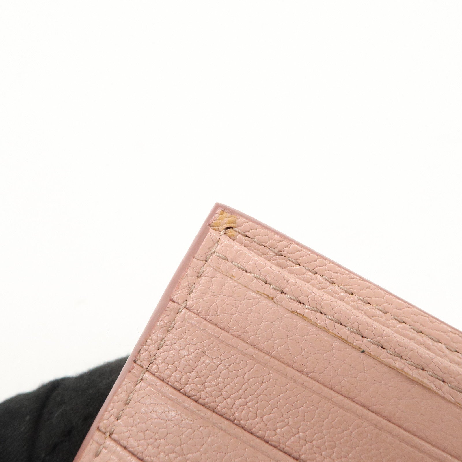 MIU MIU Leather Double Hook Bi-fold Wallet Pink Gold Hardware Used