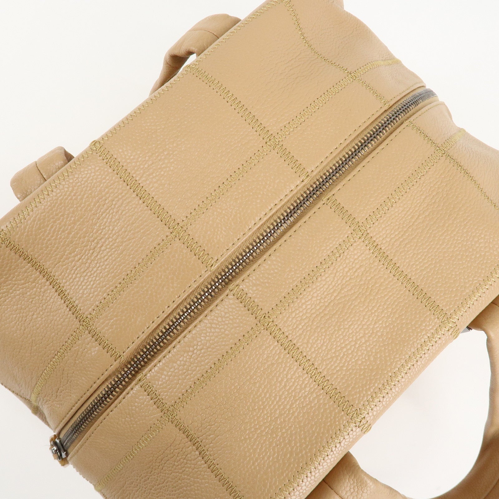 CHANEL Chocolate Bar Caviar Skin Boston Bag Beige A24184 Used