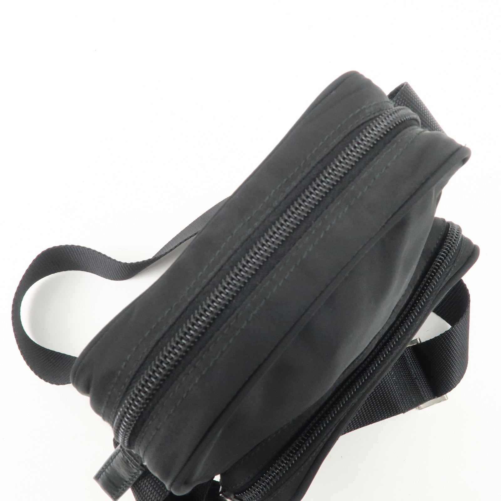 PRADA Triangle Logo Leather Nylon Shoulder Bag Black BT0169