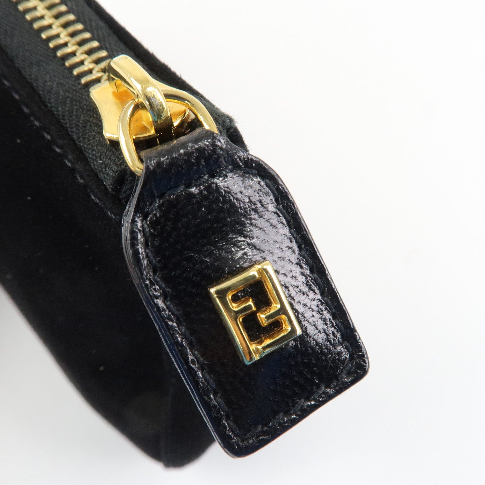 FENDI Suede Cosmetic Pouch Black Gold Hardware 26387 Used