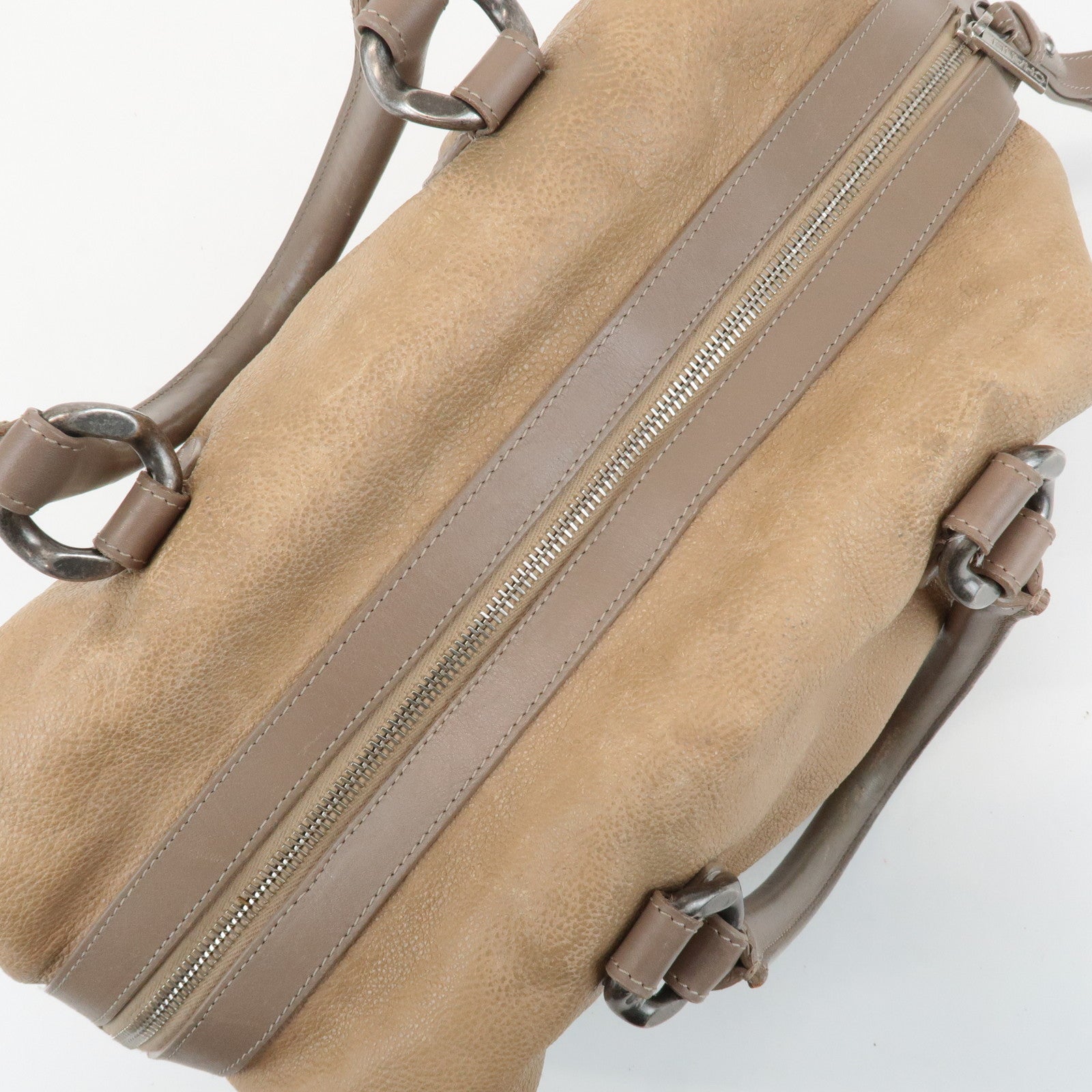 CHANEL COCO Mark Leather Boston Bag Brown Silver Hardware Used