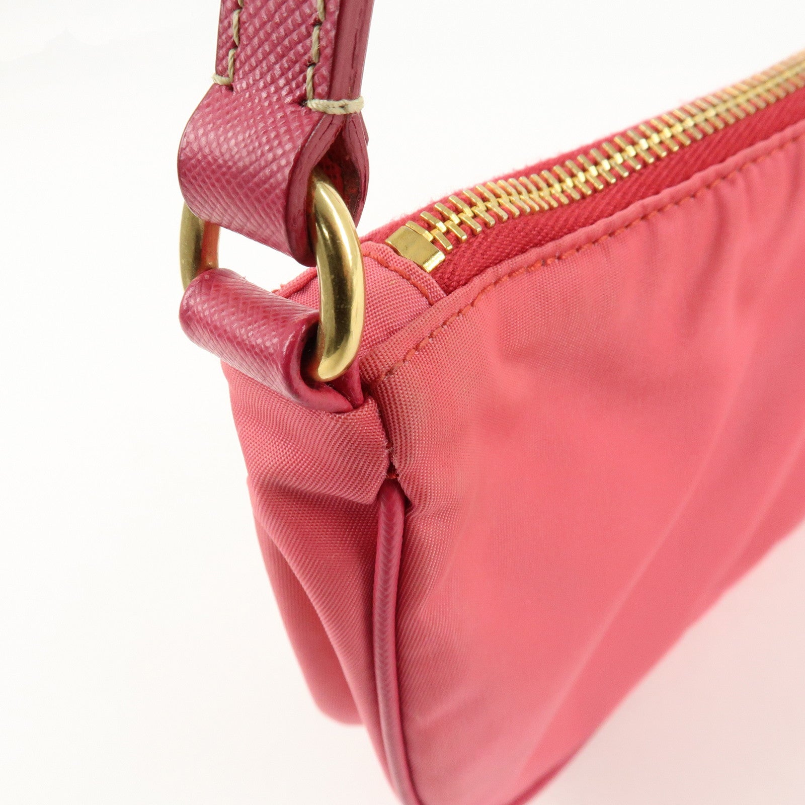 PRADA Nylon Saffiano Leather Shoulder Bag Hand Bag Pink Used
