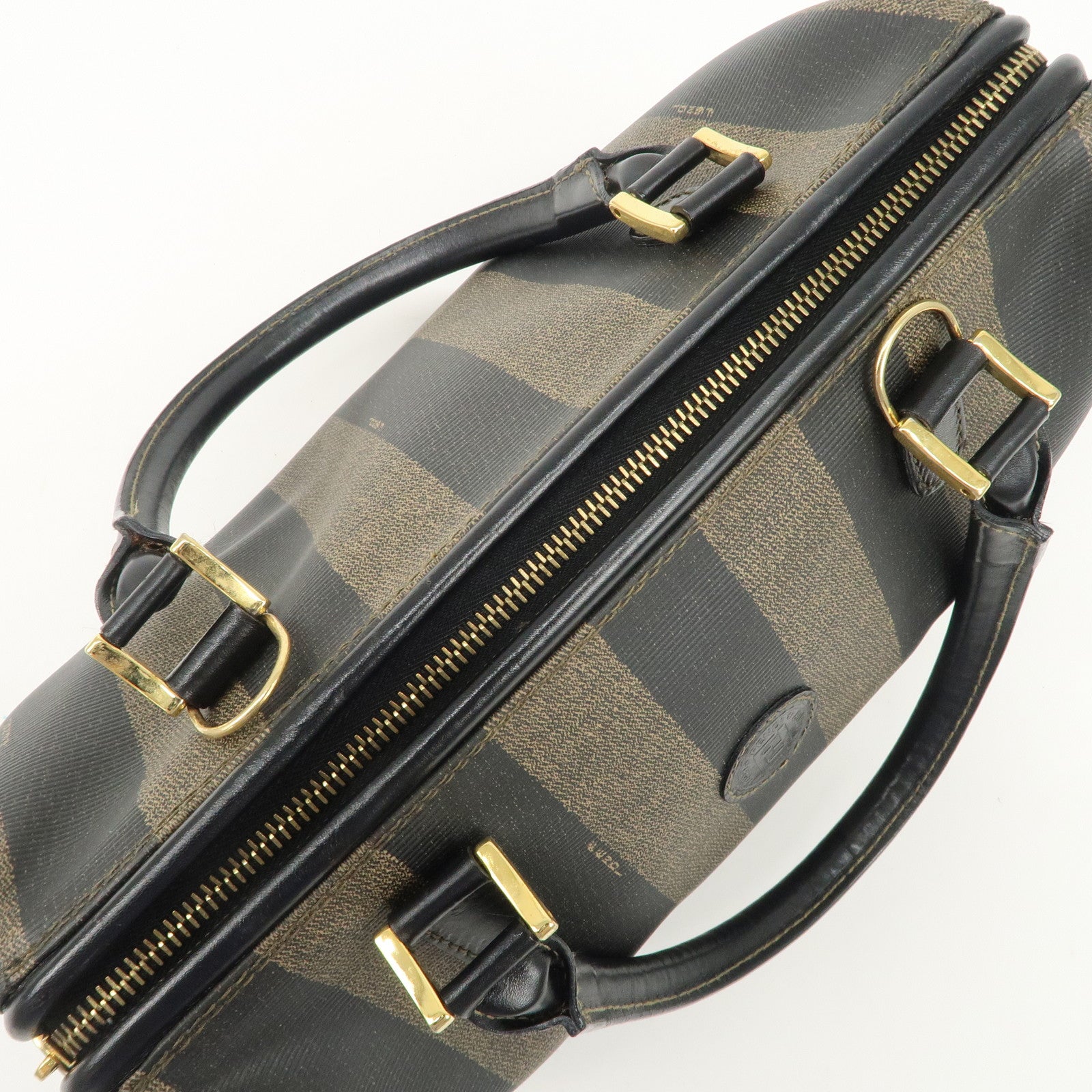 FENDI Pequin PVC Leather Boston Bag Black Brown 259022 Used