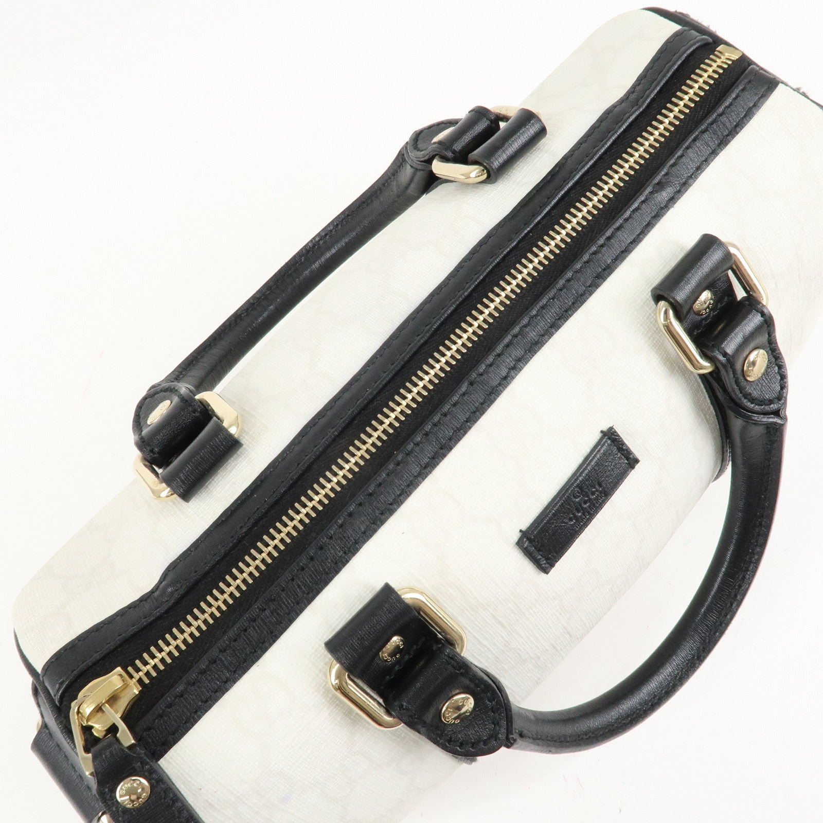 GUCCI GG Supreme Patent Leather Mini Boston Bag Ivory Black 193604 Used