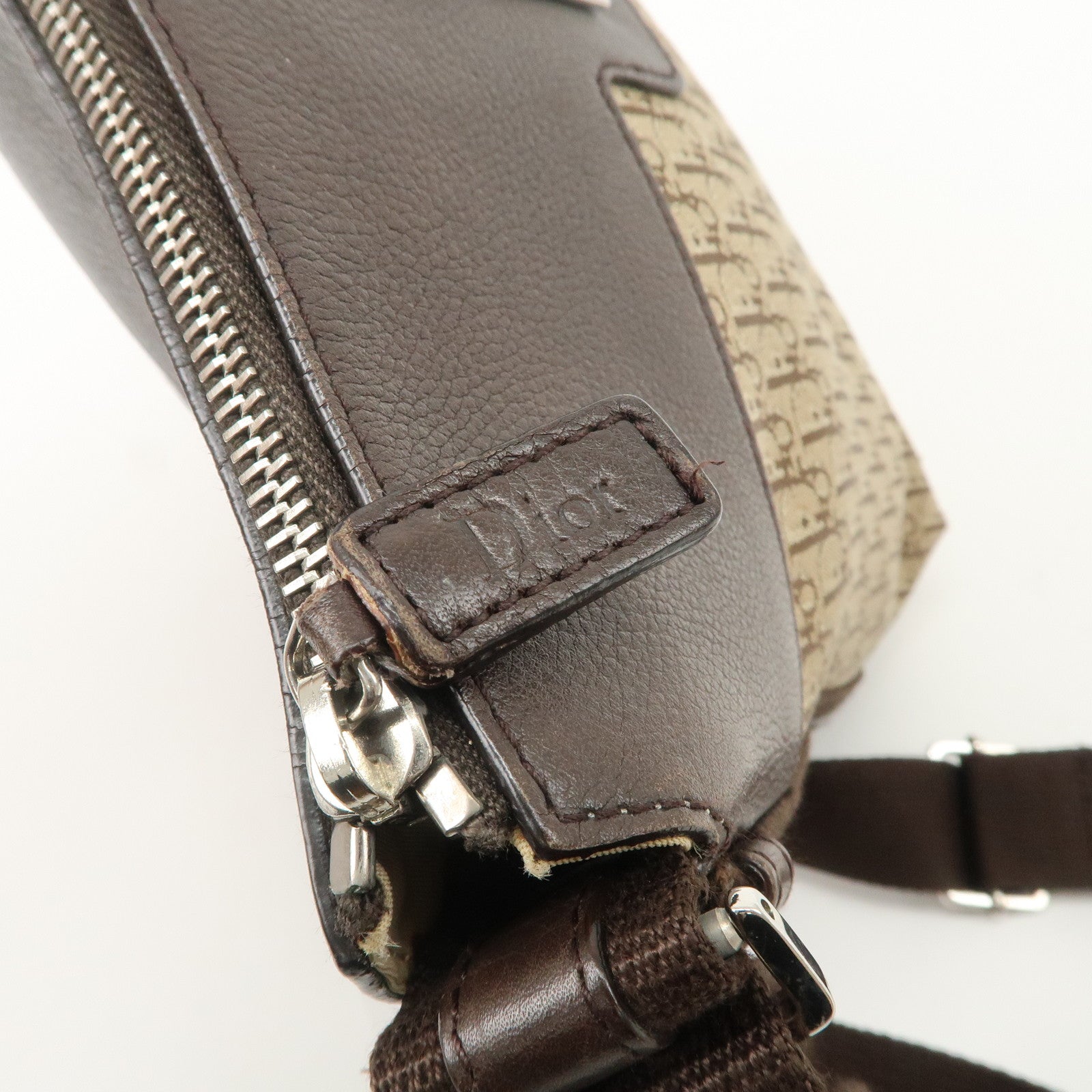 Christian Dior Trotter Canvas Leather Shoulder Bag Beige Brown Used