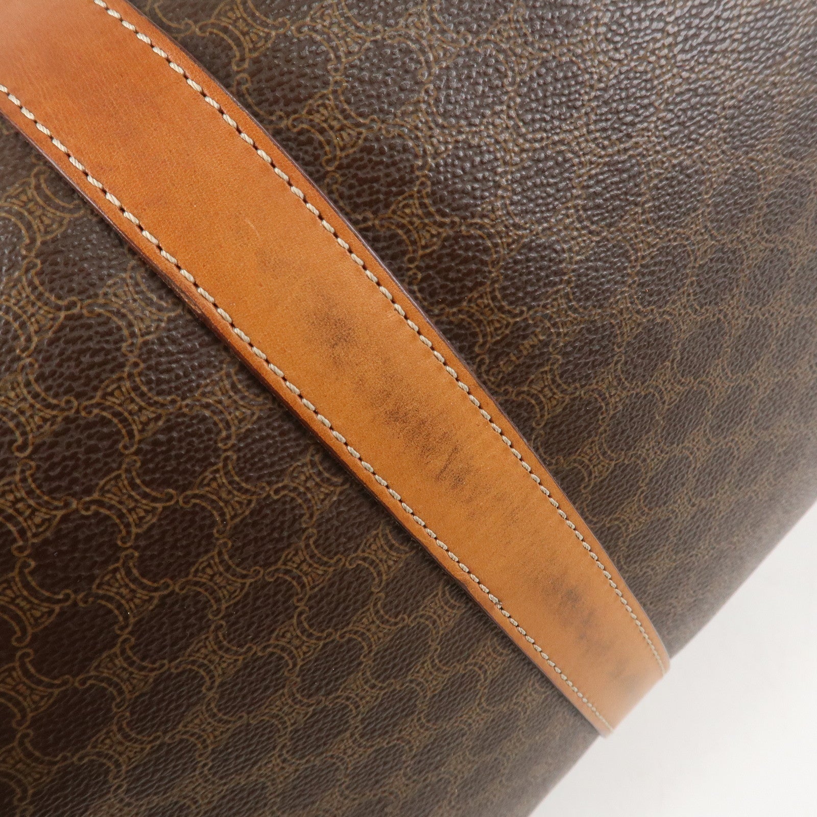CELINE Macadam PVC Leather Boston Bag Hand Bag Brown Used