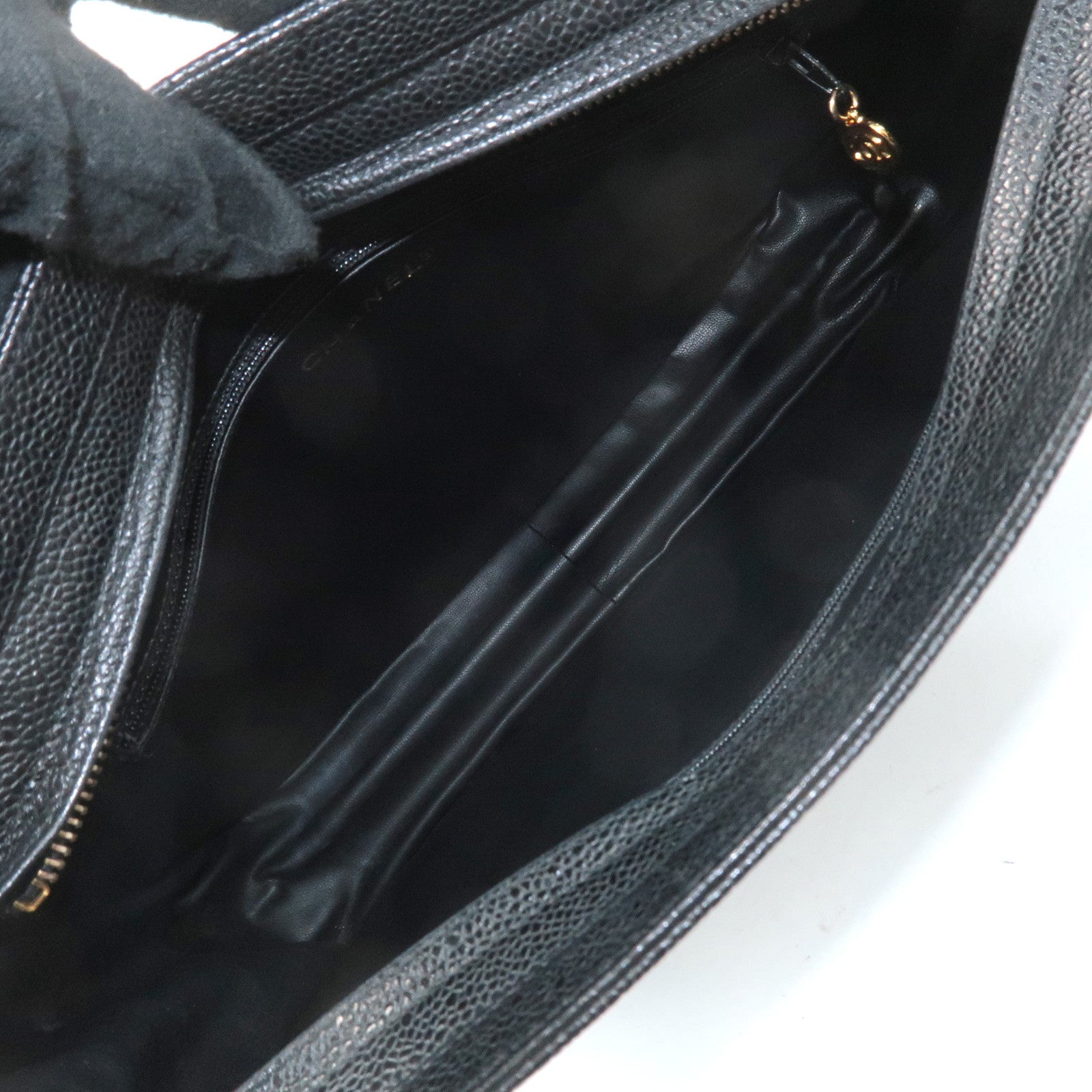 CHANEL Triple COCO Caviar Skin Tote Bag Black Gold Used