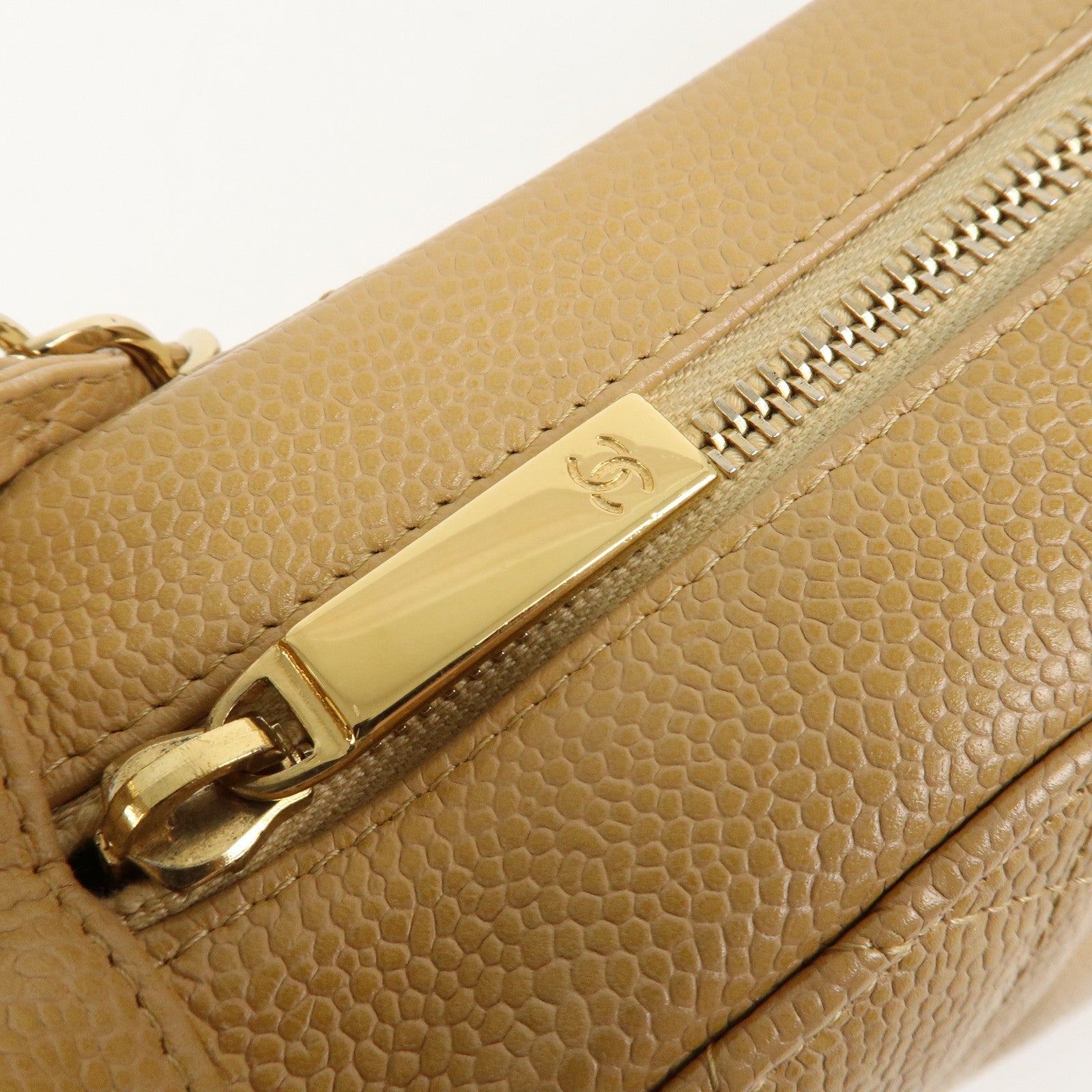 CHANEL COCO Mark Matelasse Shoulder Bag Caviar Skin Beige Used