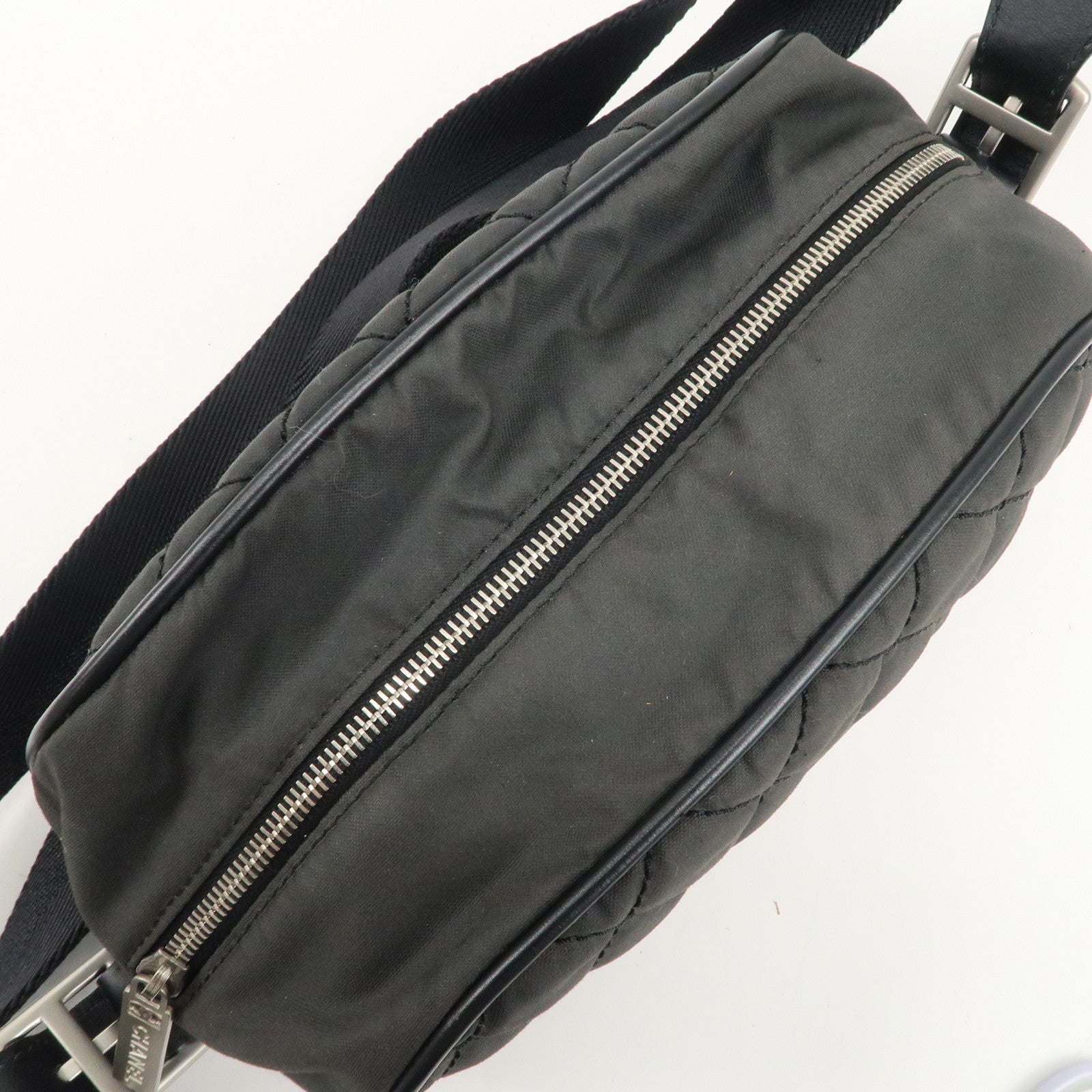 CHANEL Sports Matelasse Nylon Canvas COCO Mark Shoulder Bag Black Used