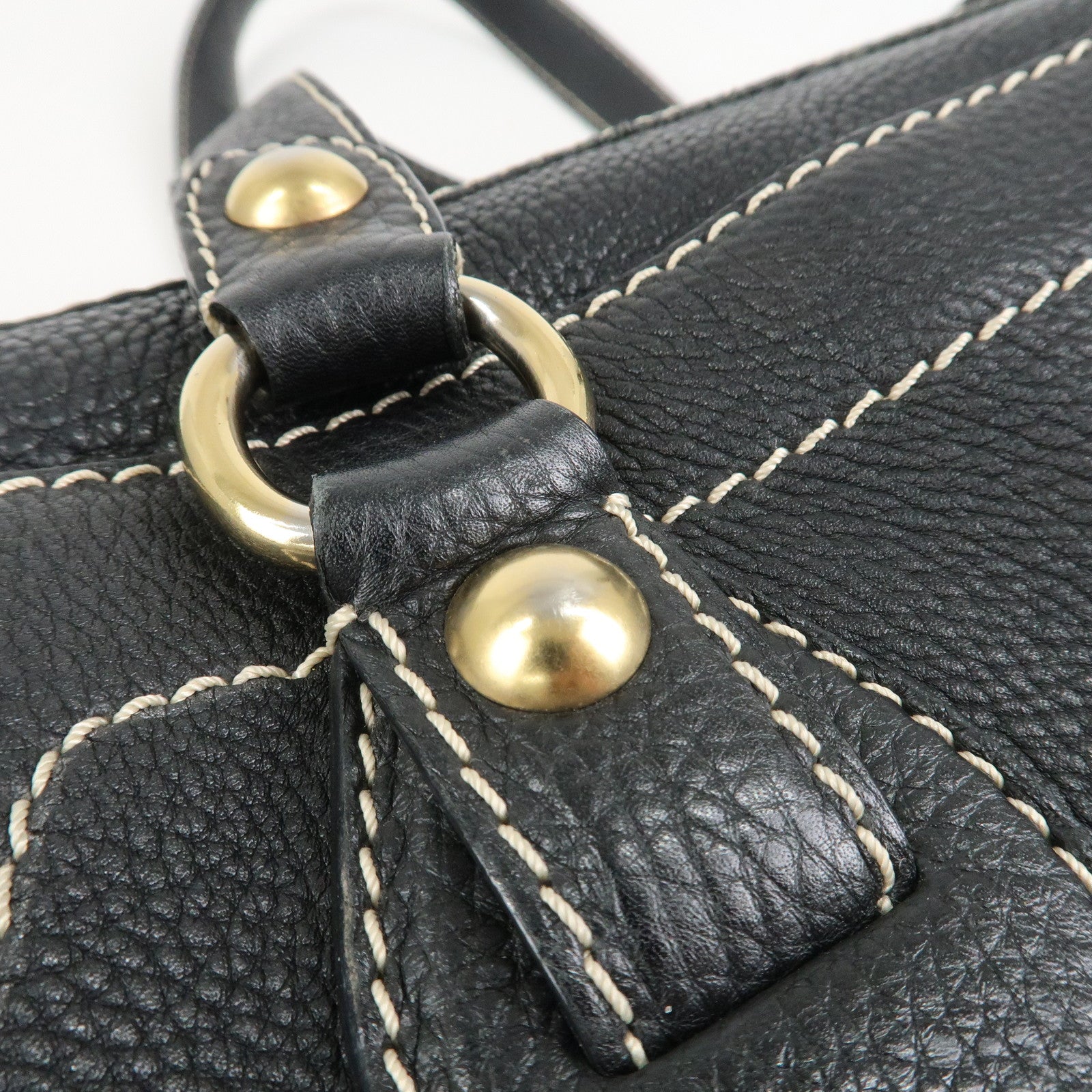 CELINE Leather Macadam Engraved Boston Bag Shoulder Bag Black Used