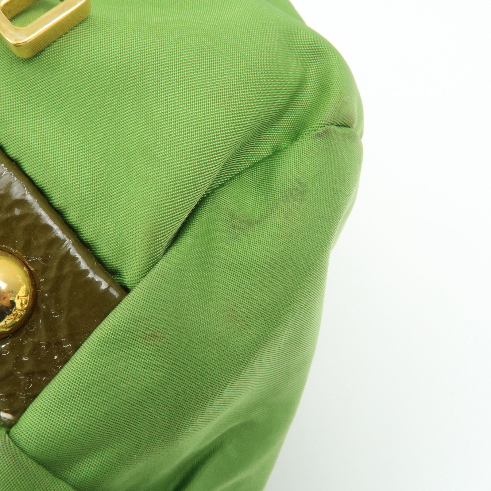 PRADA Nylon Patent Leather Tote Bag Shoulder Bag Green Khaki Used
