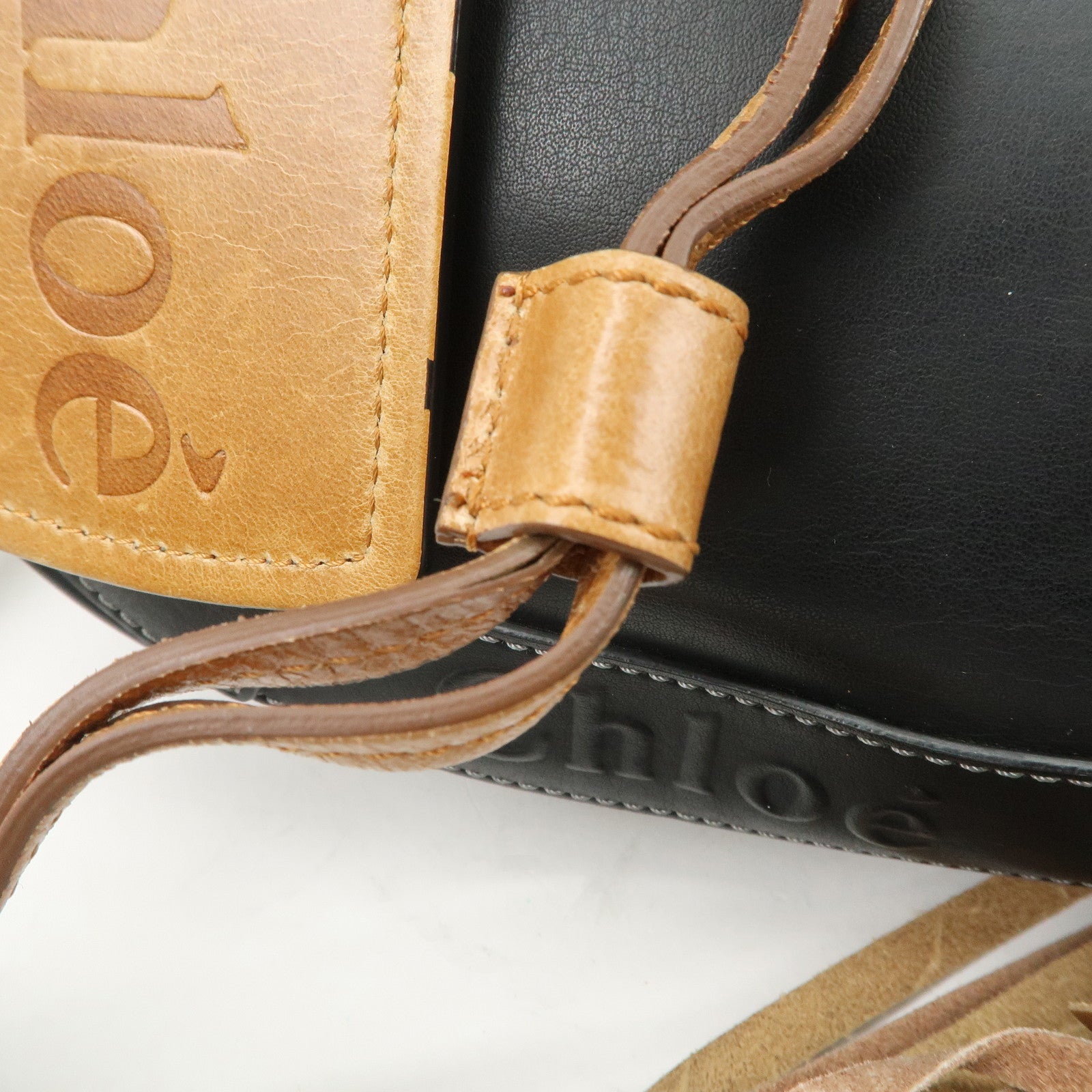 Chloe Eden Leather Tassel Shoulder Bag Black Brown Used