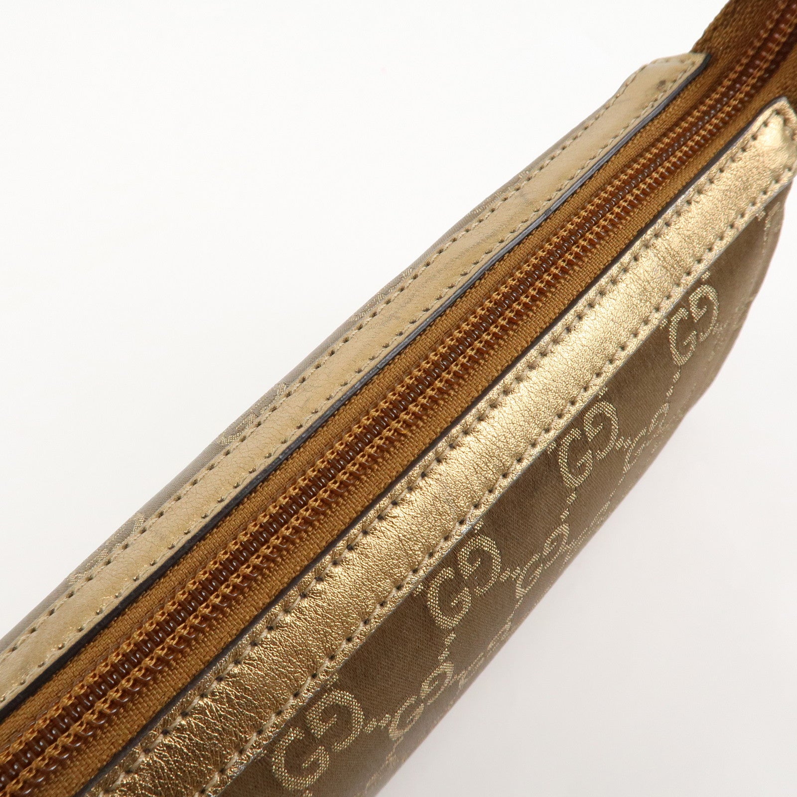 GUCCI Abbey Guccissima GG Satin Leather Hand Bag Gold 145750 Used