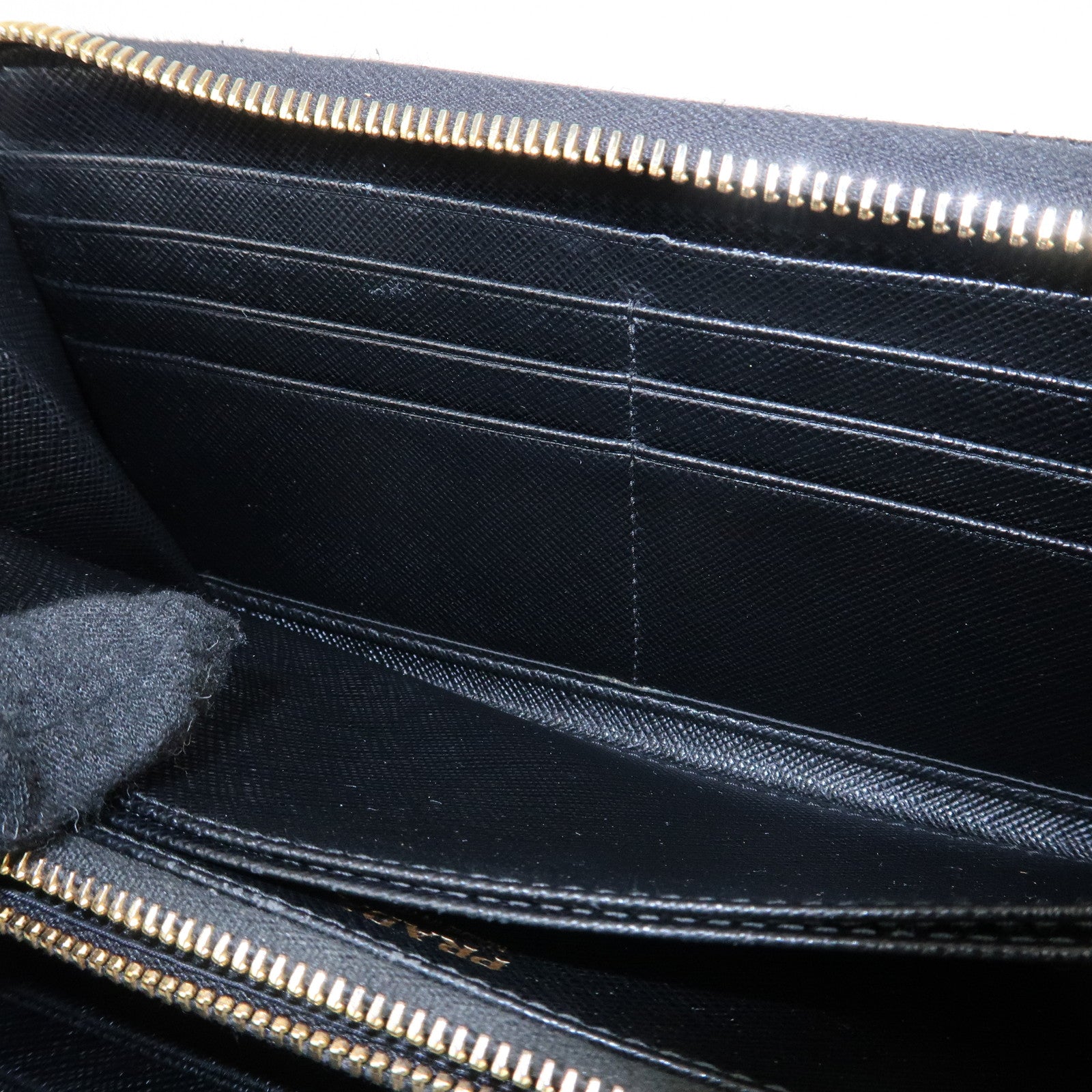 PRADA Saffiano Leather Round Zipper Long Wallet Black 1M0506 Used