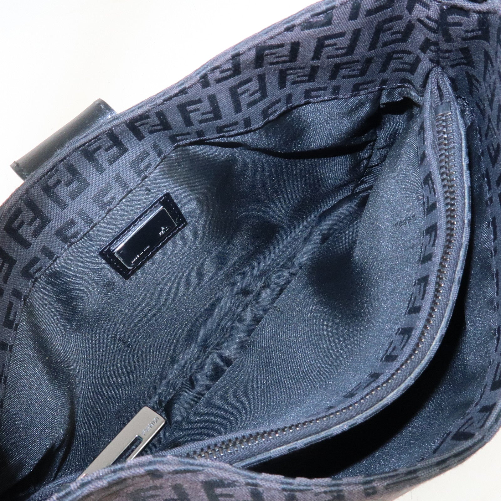 FENDI Zucchino Canvas Leather Shoulder Bag Brown Black 8BR036 Used