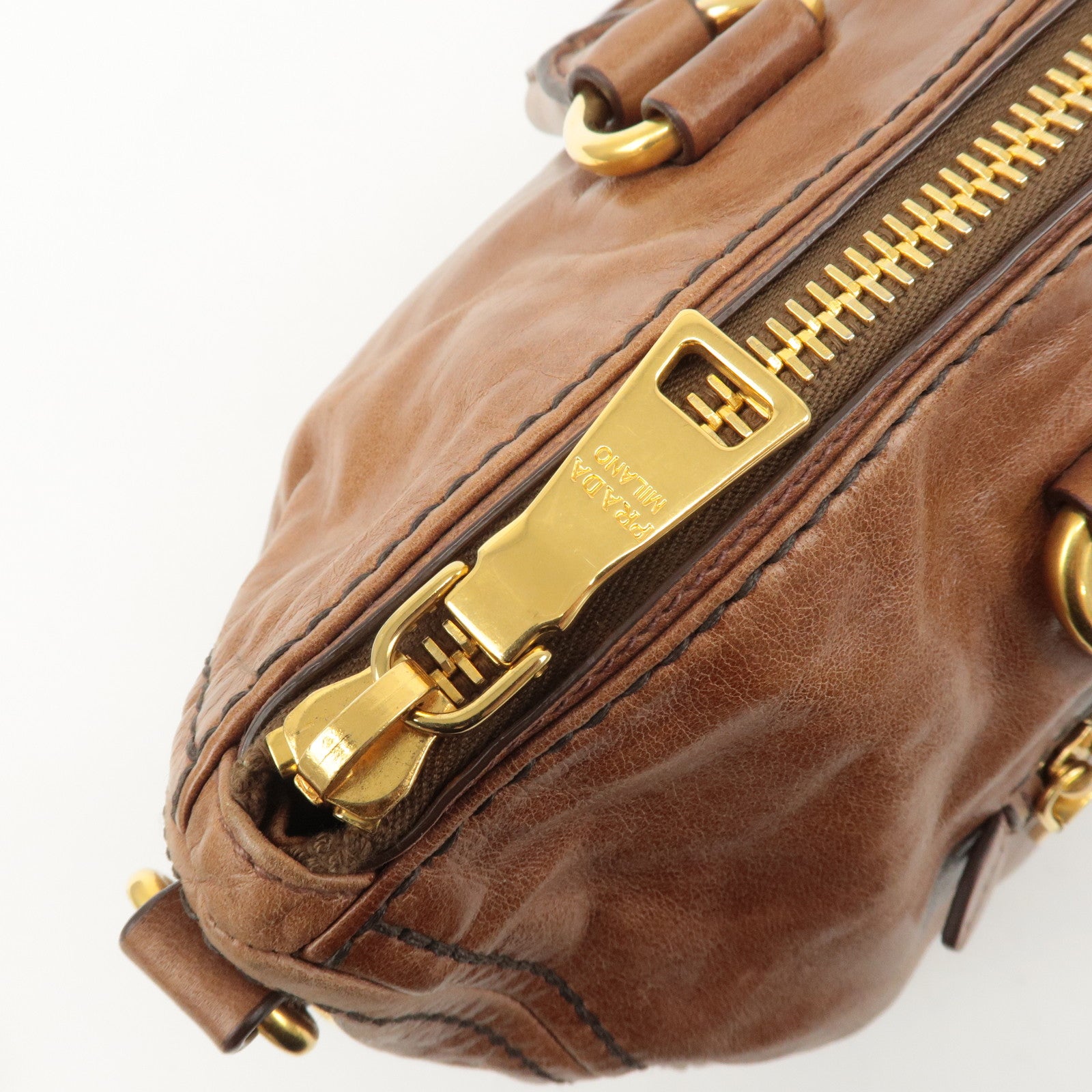 PRADA Logo Leather 2way Hand Bag Shoulder Bag Brown BL0727 Used