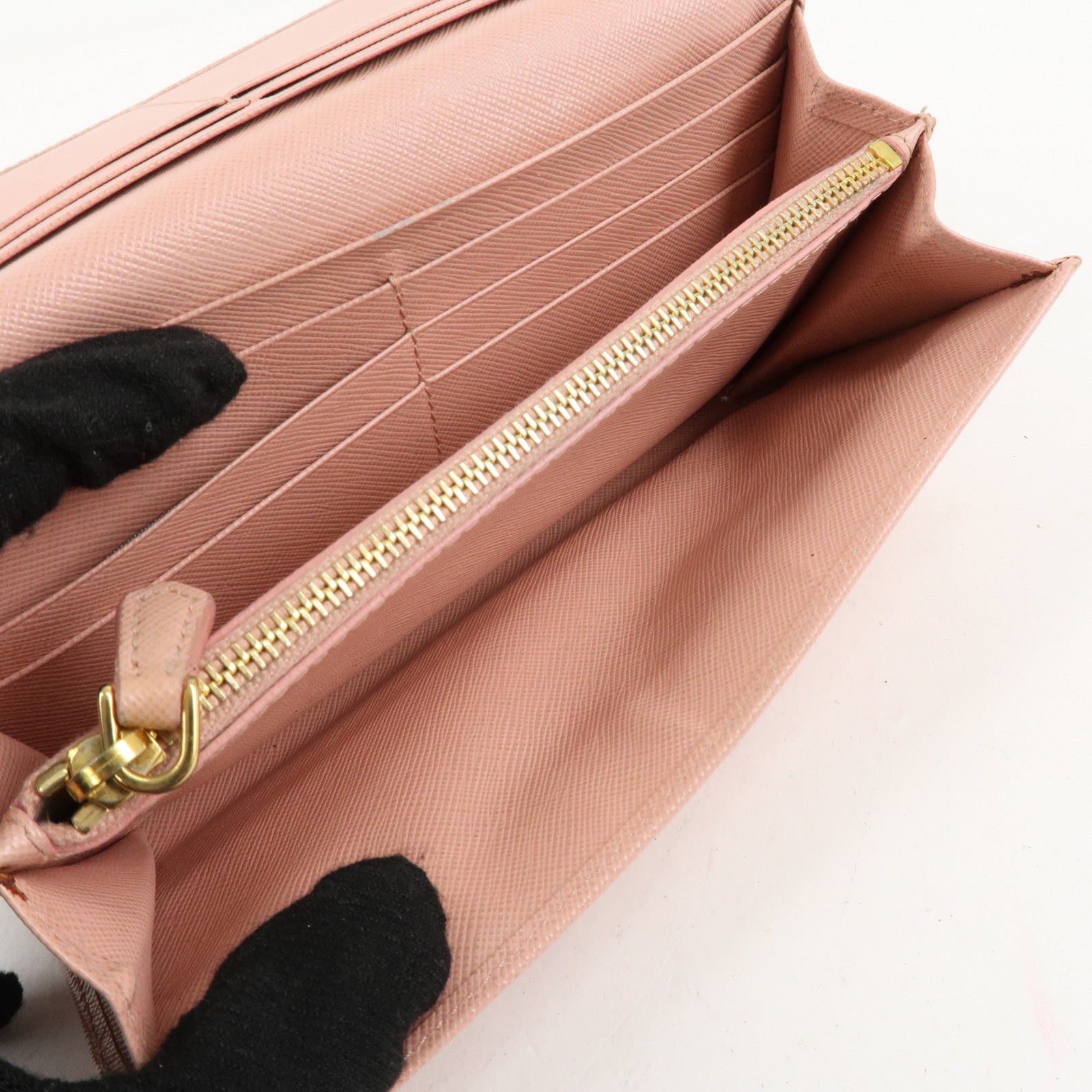 PRADA Set of 2 Saffiano Leather Bi-fold Long Wallet Glower Motif Used