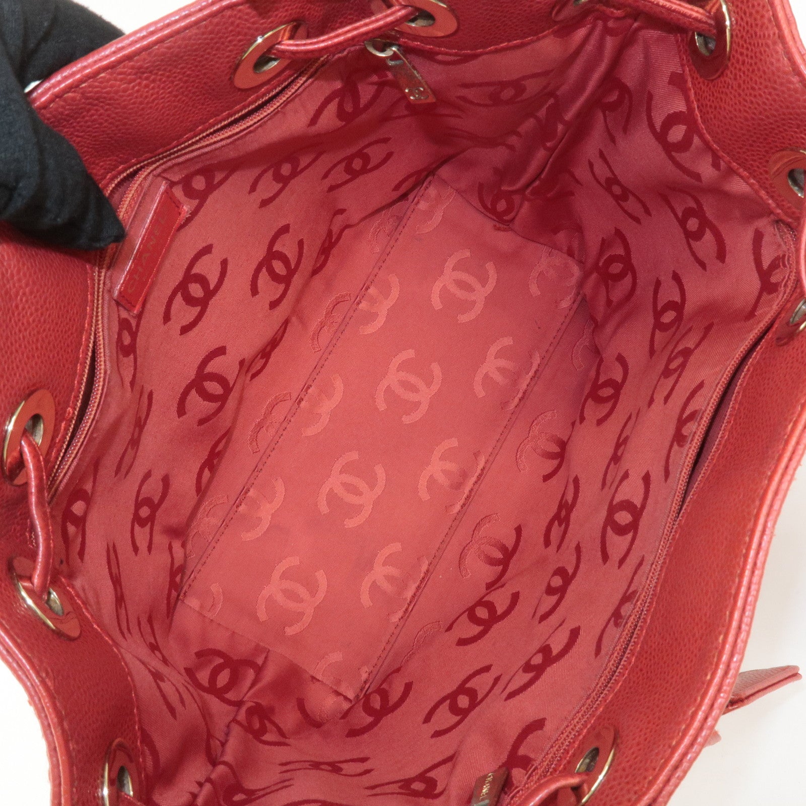 CHANEL Caviar Skin COCO Mark Tote Bag Hand Bag Red Used