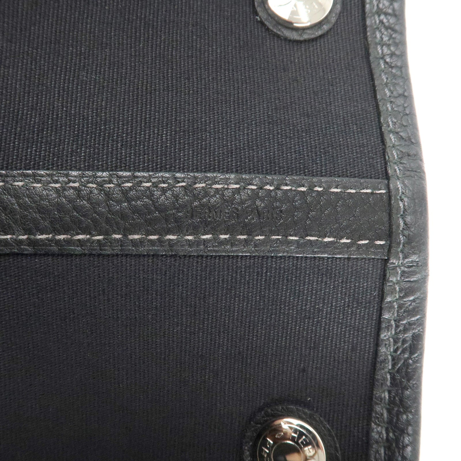 HERMES Garden Party PM G Stamped Canvas Leather Tote Bag Black Used