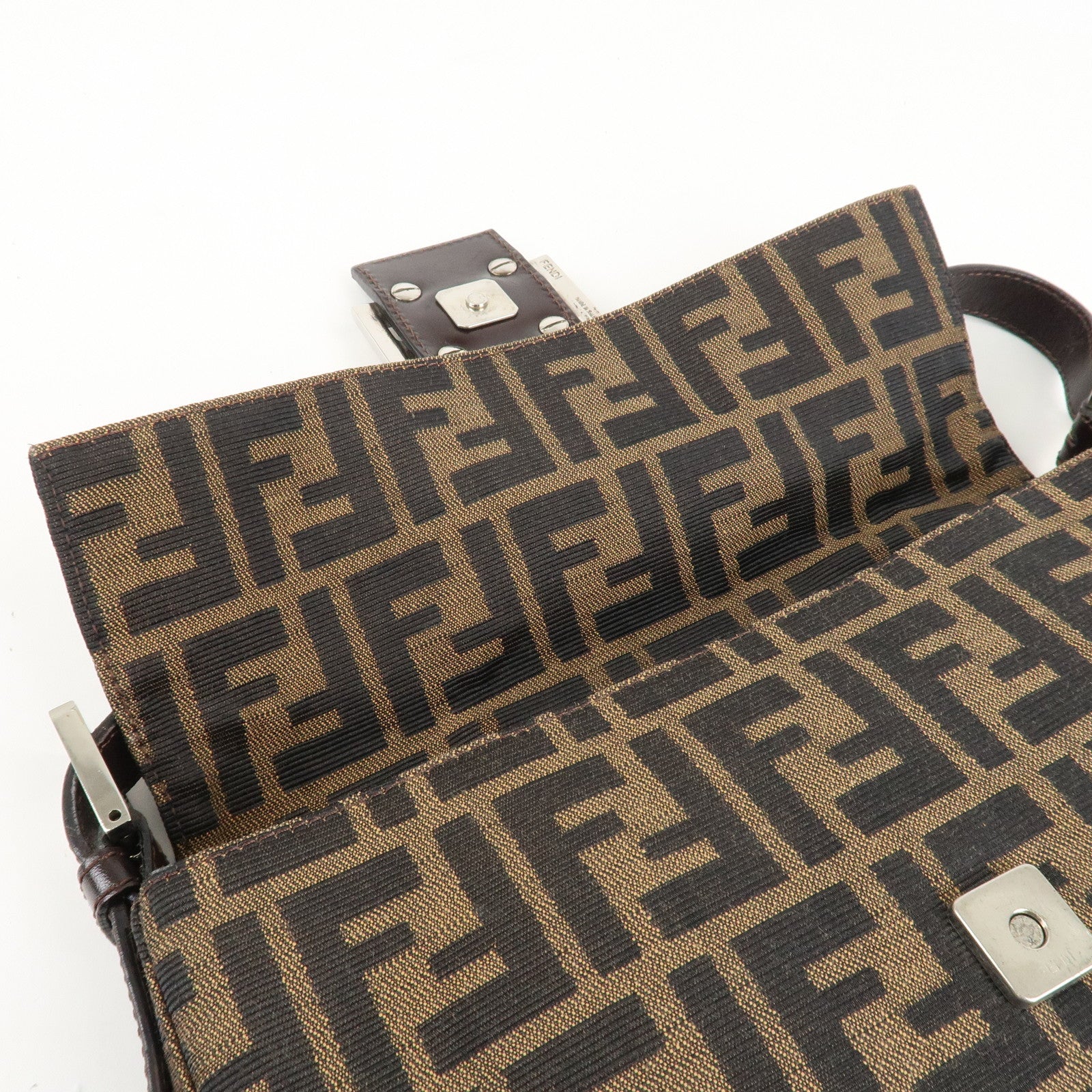 FENDI Mamma Baguette Zucca Canvas Shoulder Bag Brown Black 26424 Used