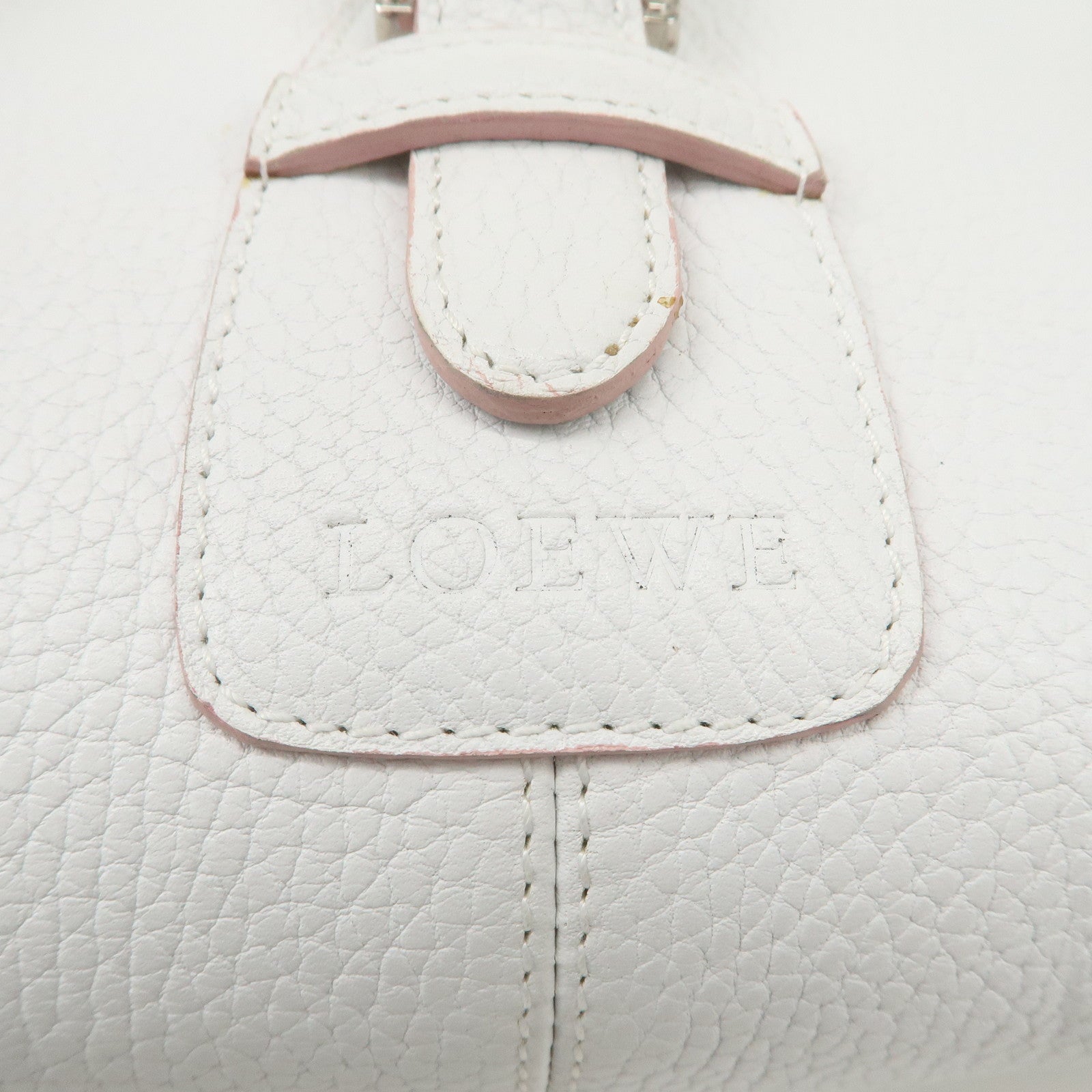 LOEWE Leather Senda Boston Bag Hand Bag White Used