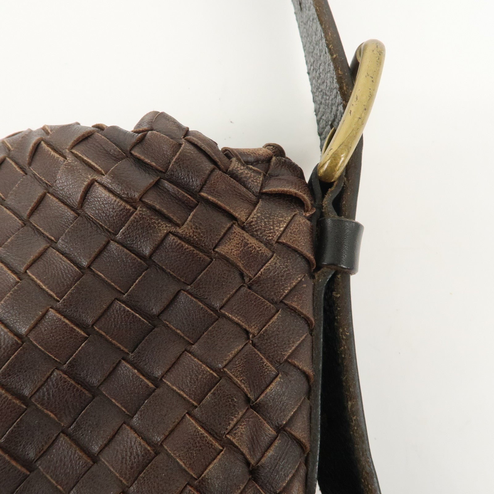 BOTTEGA VENETA Intrecciato Leather Shoulder Bag Dark Brown BlackUsed F/S Used