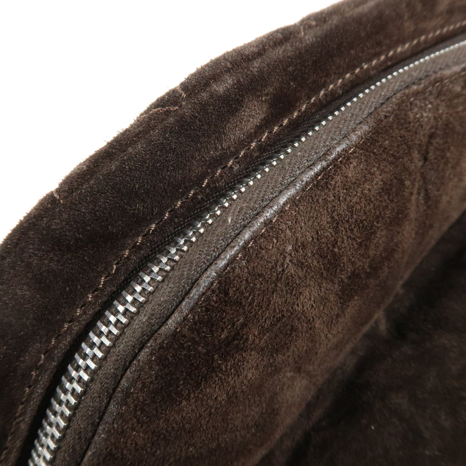 CHANEL Matelasse Suede Boston Bag Brown Silver Hardware Used