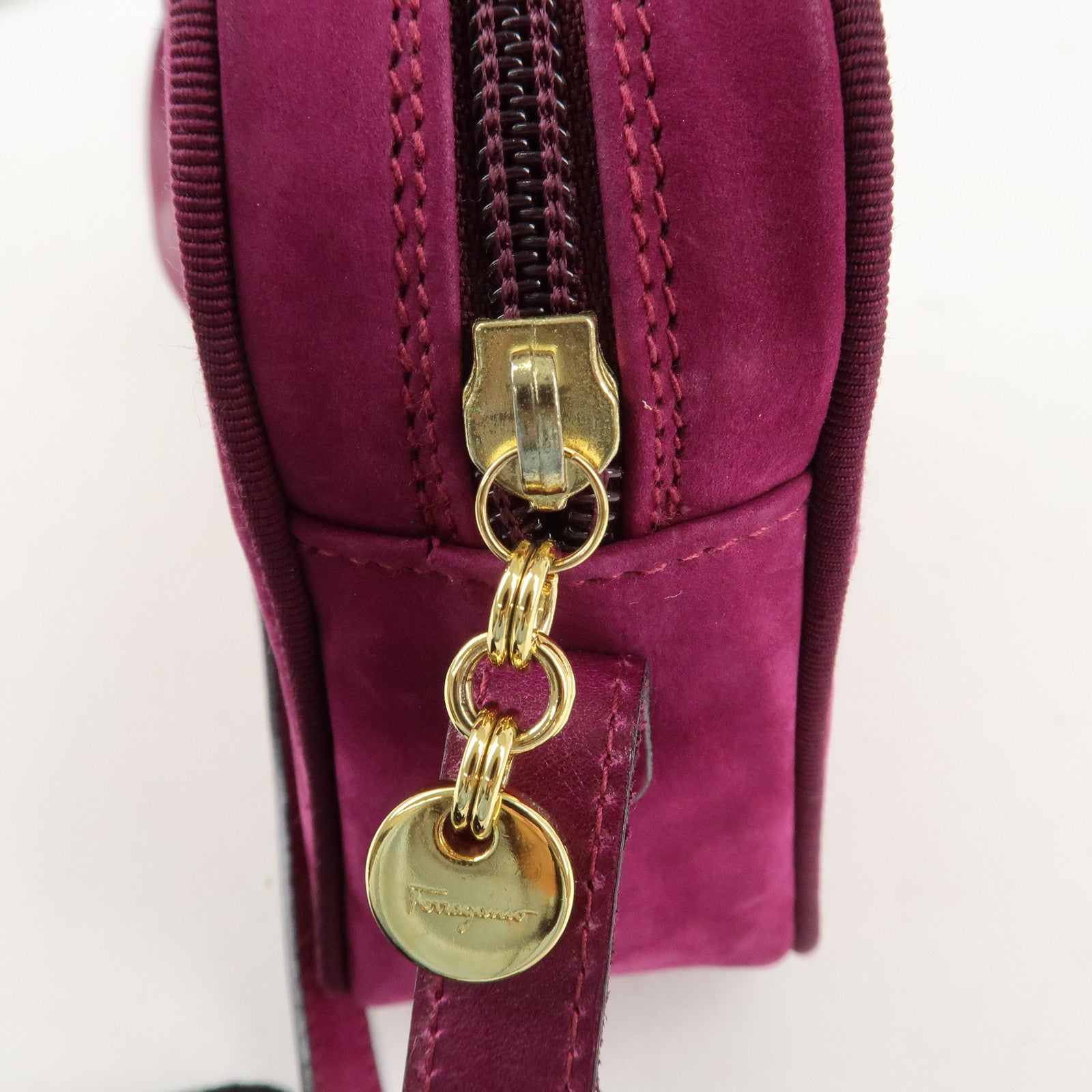 Ferragamo Vara Ribbon Suede Leather Shoulder Bag Purple Used