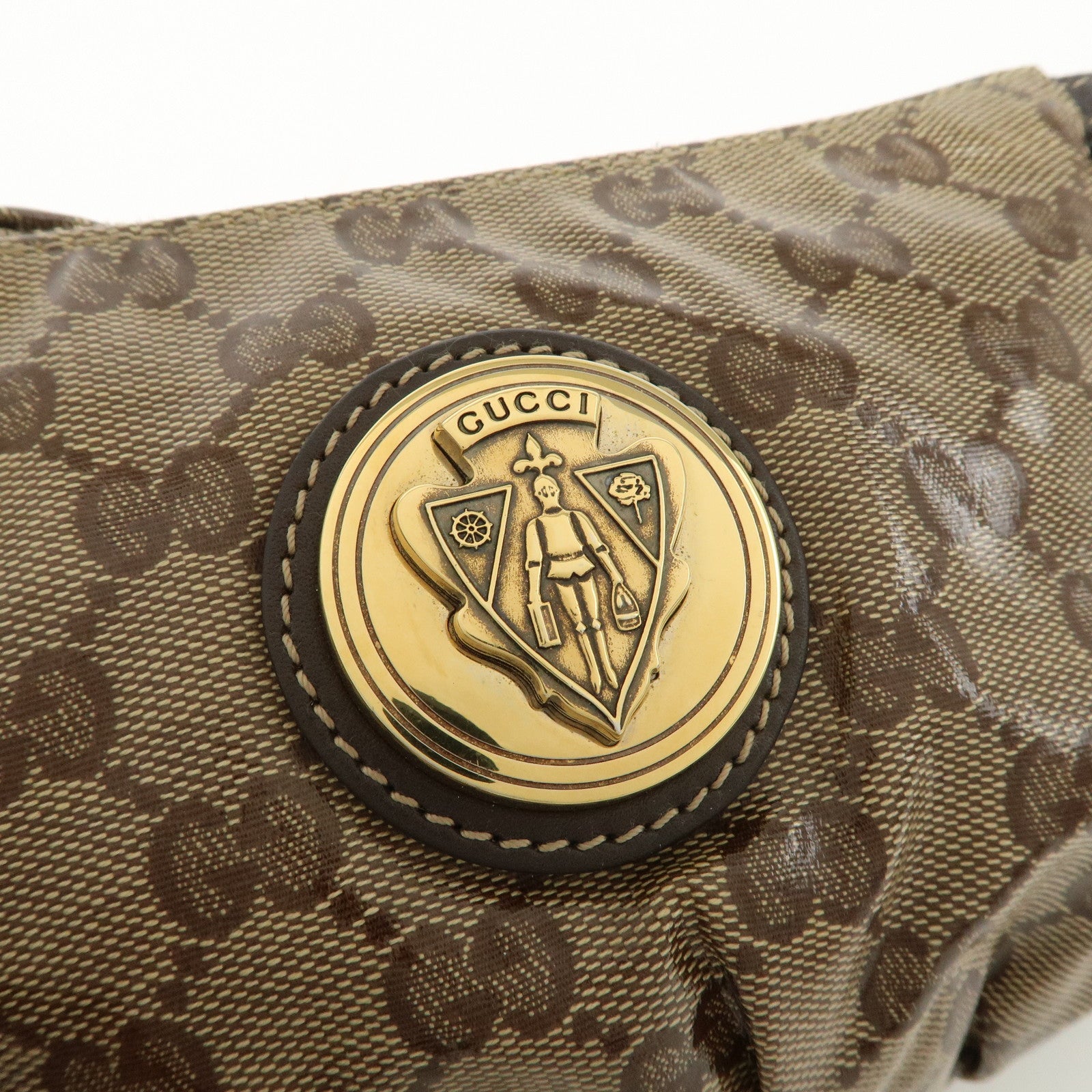 GUCCI Hysteria GG Crystal Leather Pouch Beige Brown 203632 Used