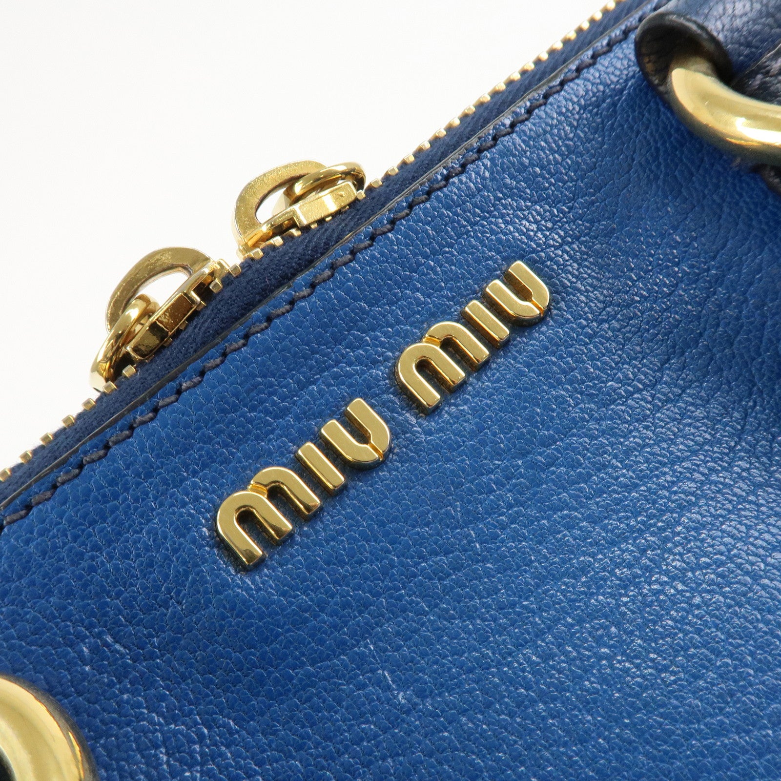 MIU MIU Leather 2Way Shoulder Bag Hand Bag Blue Gold HDW Used