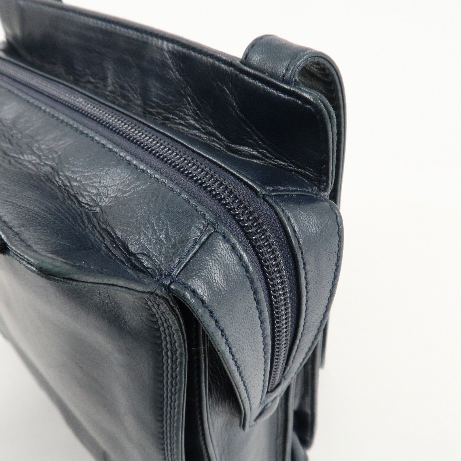 LOEWE Anagram Leather Shoulder Bag Navy Used