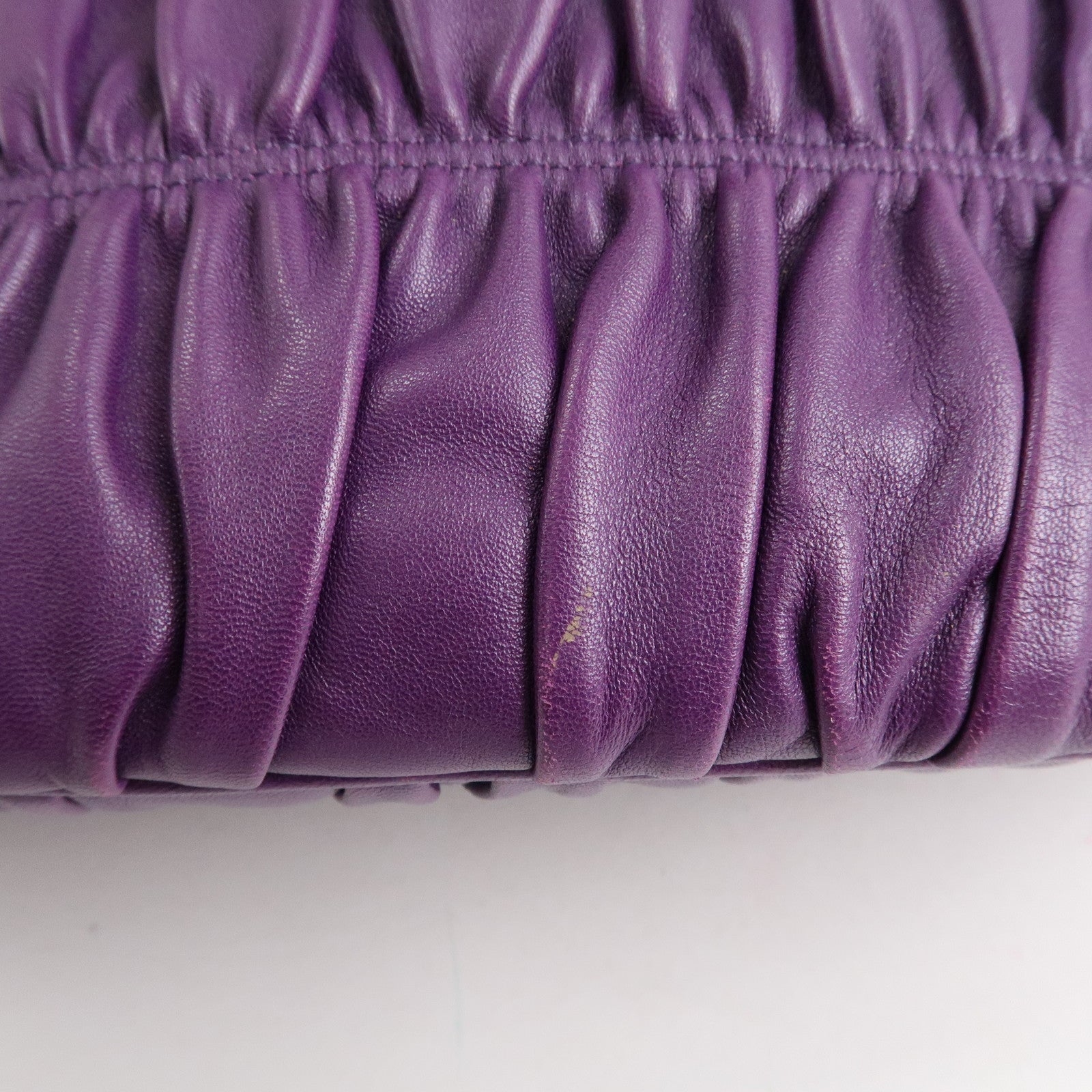 PRADA Leather Gathered Hand Bag Purple Gold Hardware BN2394 Used