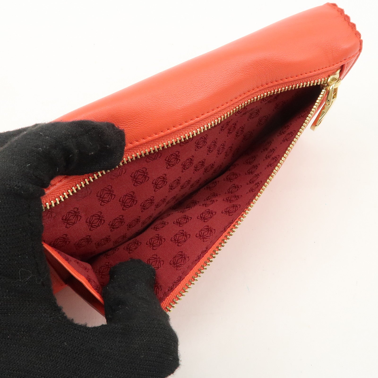 LOEWE Anagram Leather Bi-fold Pinking Long Wallet Red Used