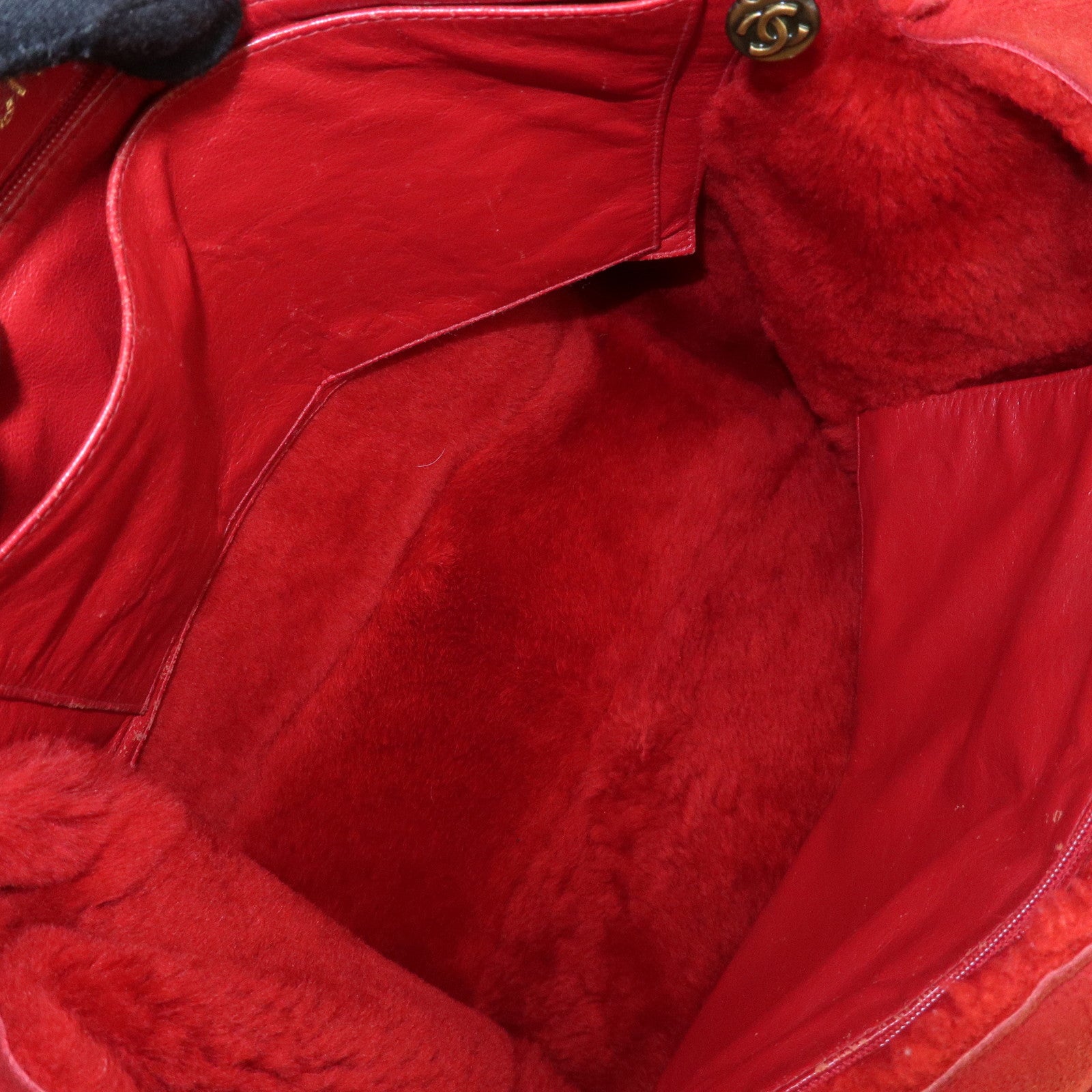 CHANEL Mouton Suede Tote Bag Hand Bag Shoulder Bag Red Used