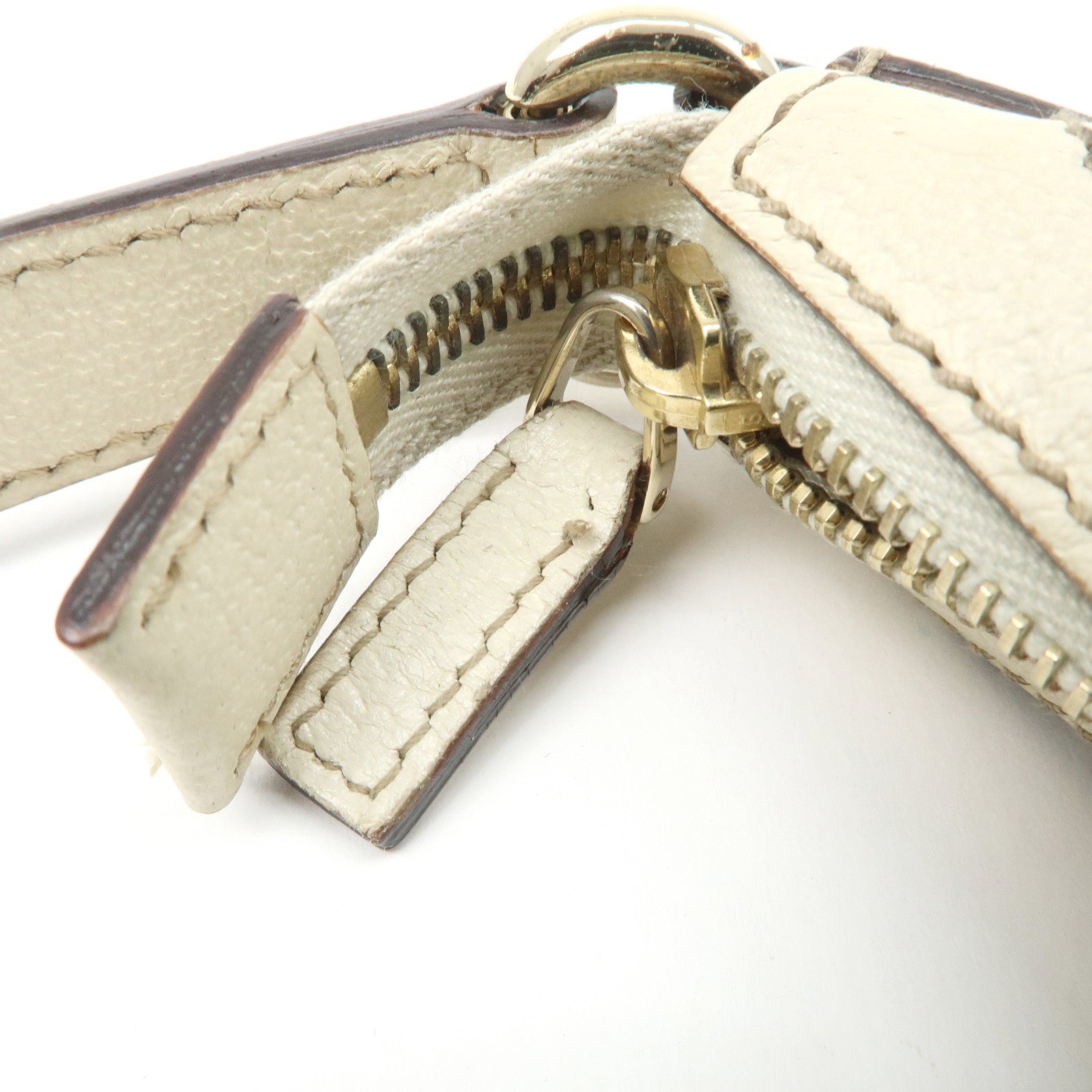 GUCCI GG Canvas Leather Shoulder Bag Beige Ivory 153010 Used