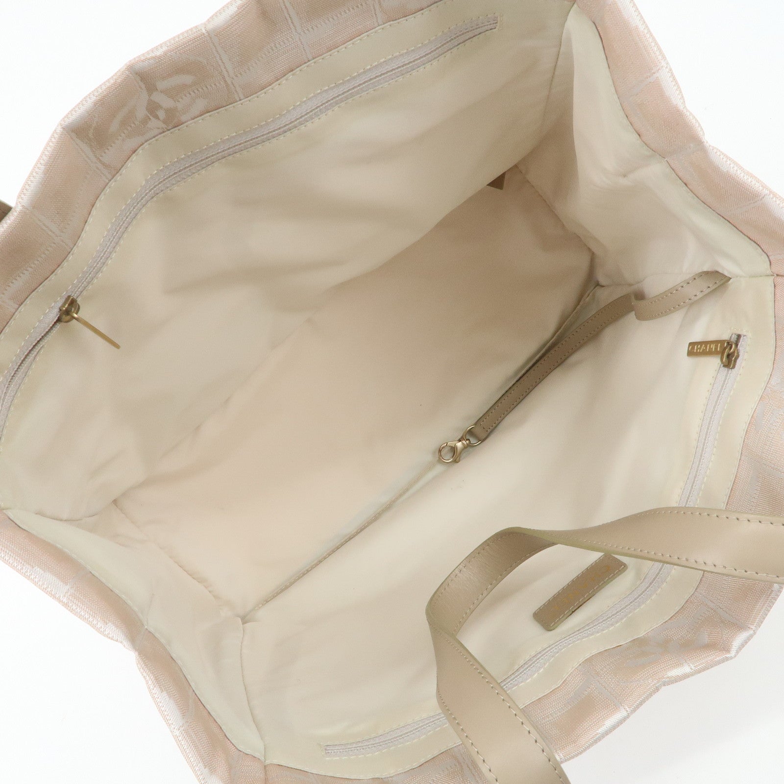 CHANEL New Travel Line Nylon Jacquard Leather Tote Bag Beige A15991 Used