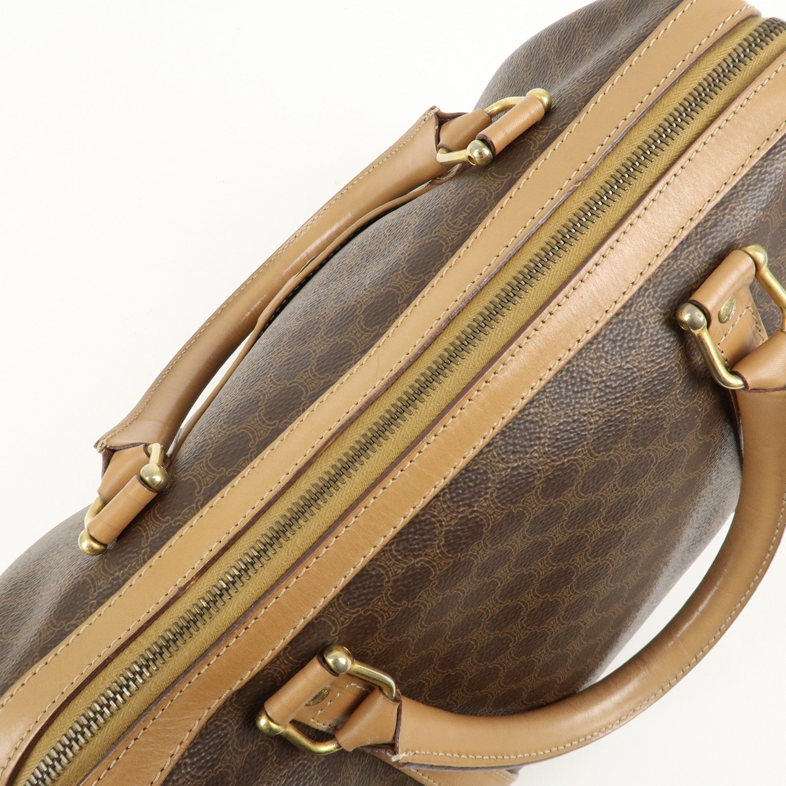 CELINE Macadam PVC Leather Boston Bag Hand Bag Brown Used