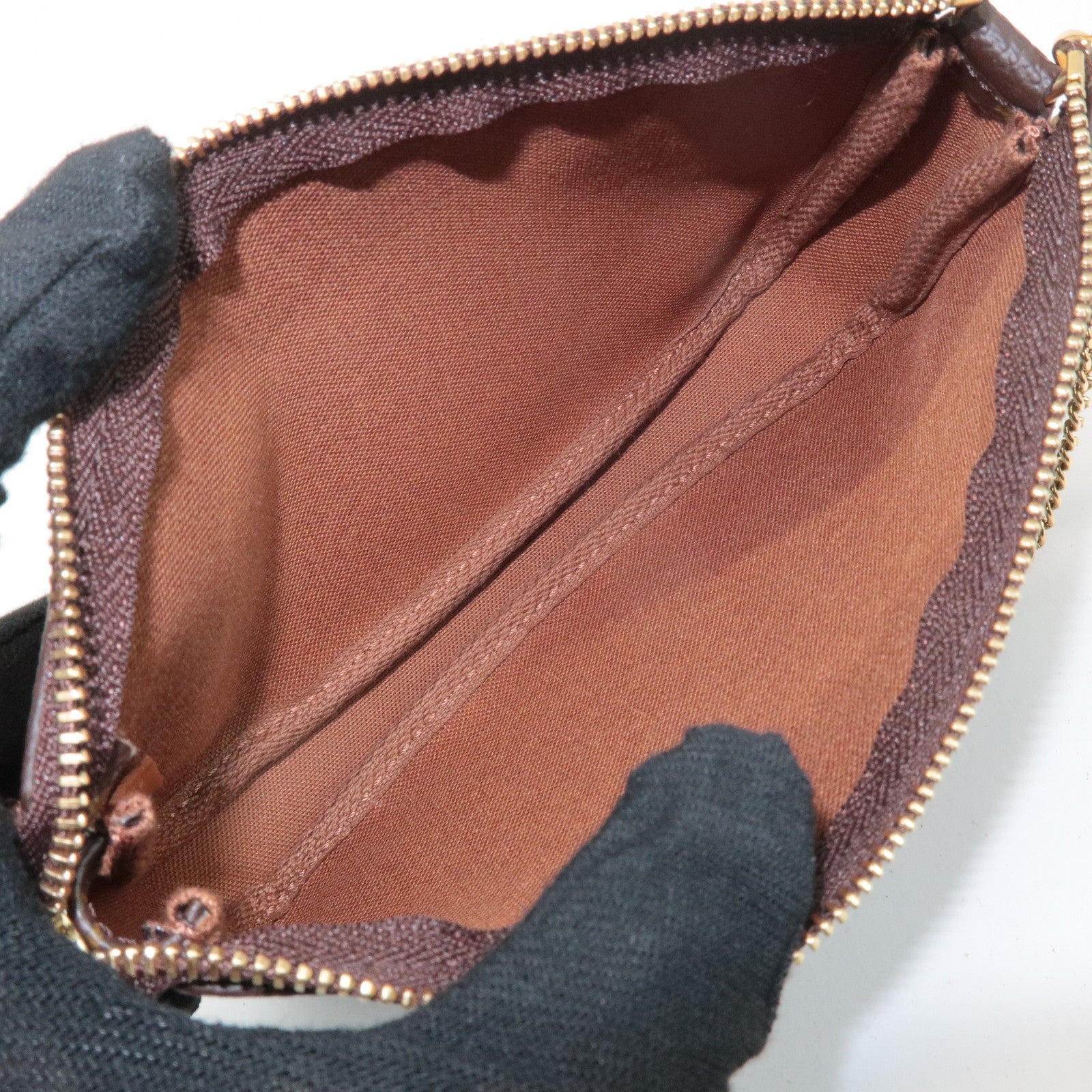 Louis Vuitton Bucket PM Pouch Hand Bag Brown Gold Hardware Used
