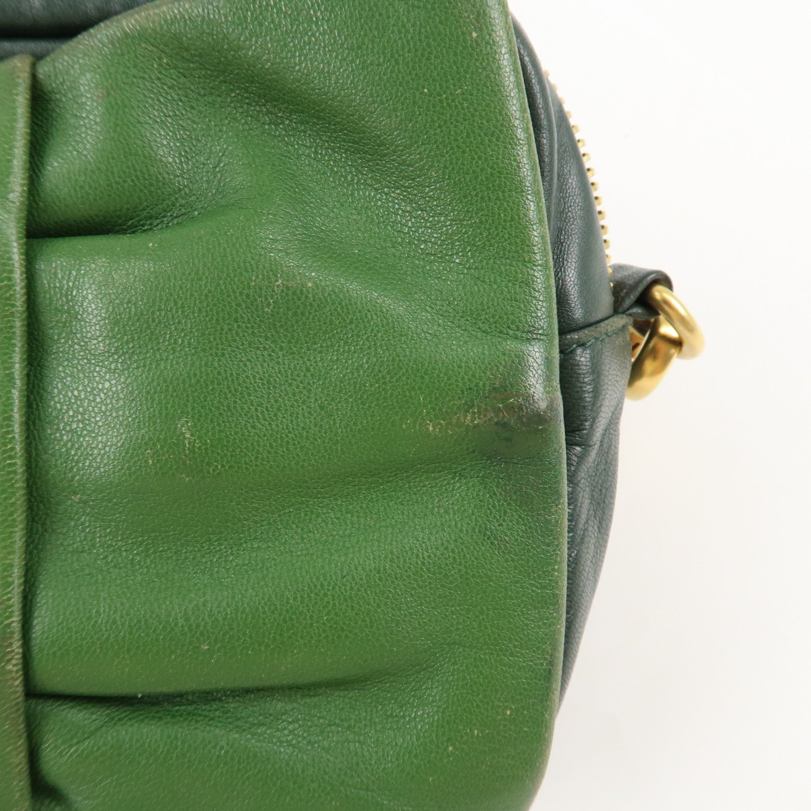 PRADA Logo Leather Ribbon Shoulder Bag Green BP0166 Used