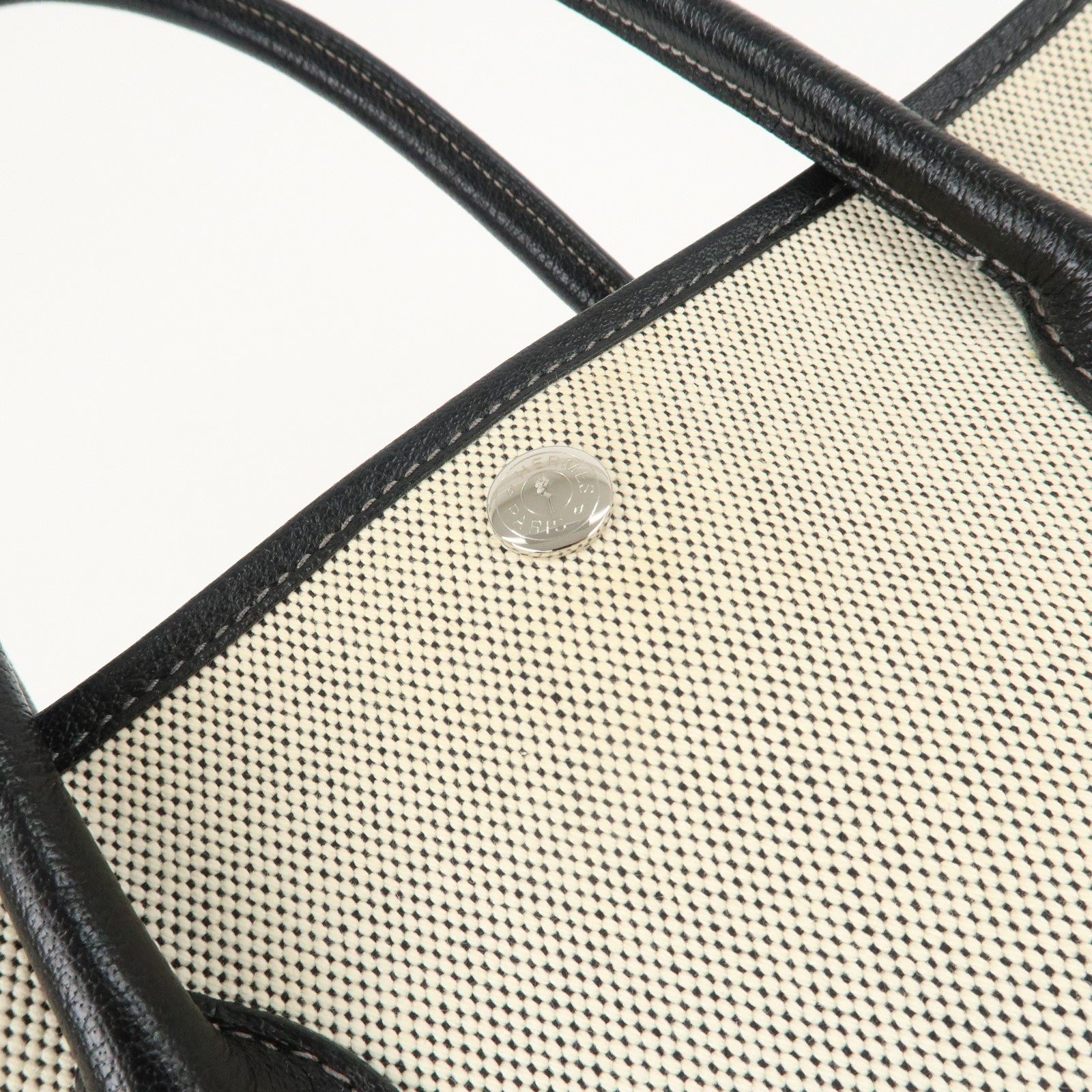 HERMES ToileOfficier Leather Garden Party PM J Stamped Tote Bag Used