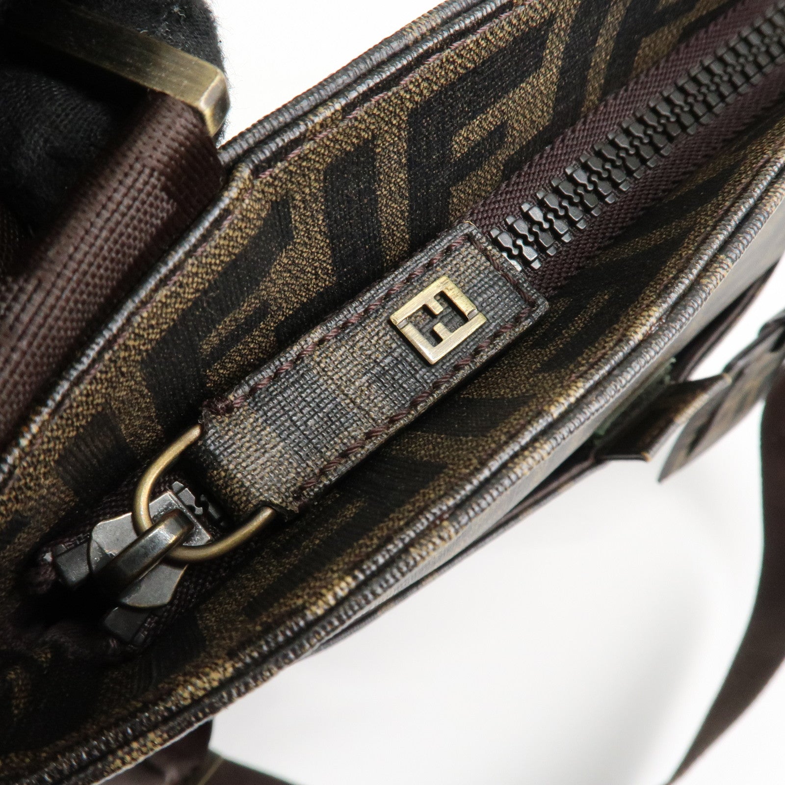 FENDI Zucca Print PVC Shoulder Bag Khaki Black 7VA207 Used