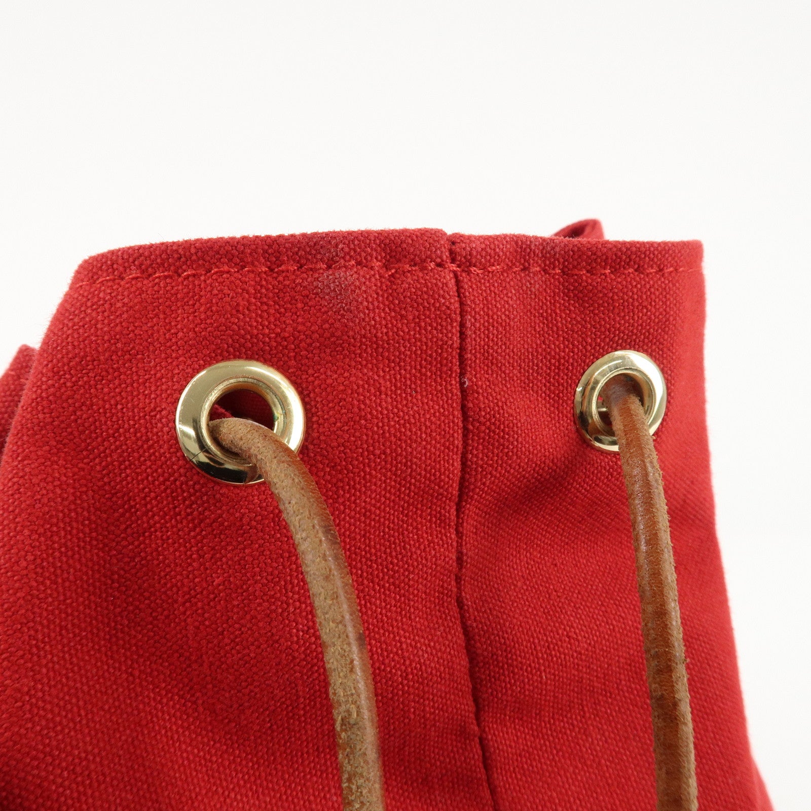 HERMES Canvas Leather Porochon Mimil PM Shoulder Bag Red Used