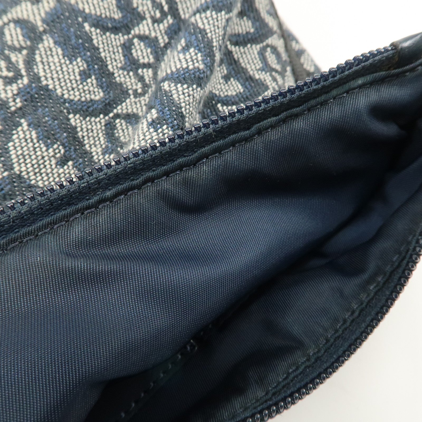 Christian Dior Trotter Canvas Leather Shoulder Bag Navy White Used