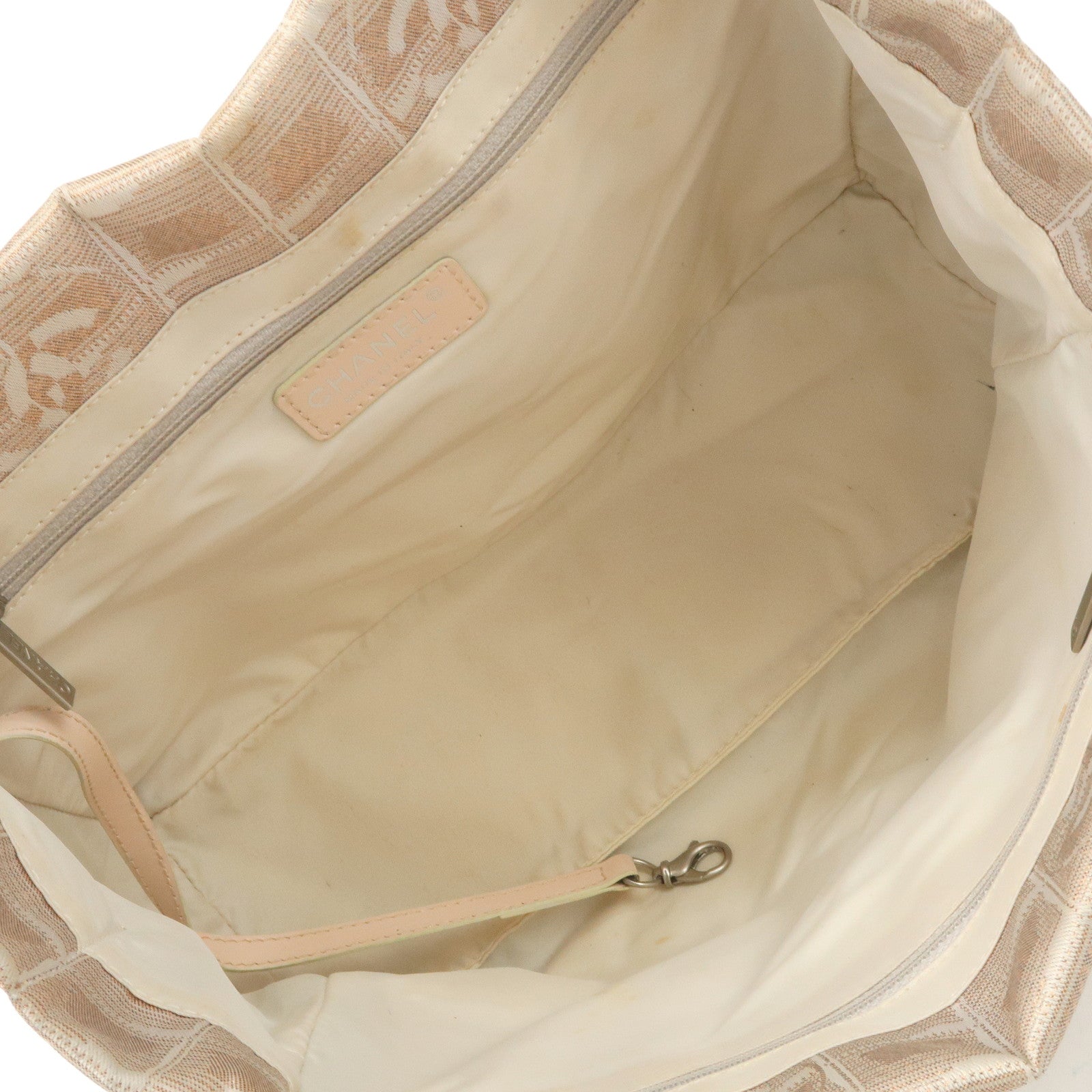 CHANEL New Travel Line Nylon Jacquard Leather Tote Bag Pink A15991 Used