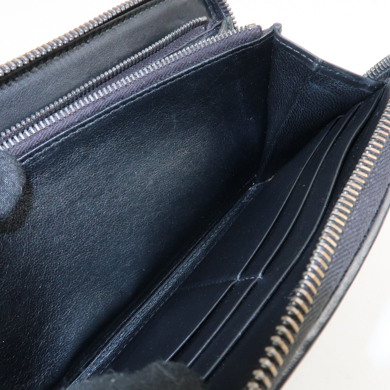 BOTTEGA VENETA Intrecciato Leather Zippy Around Long Wallet Black Used