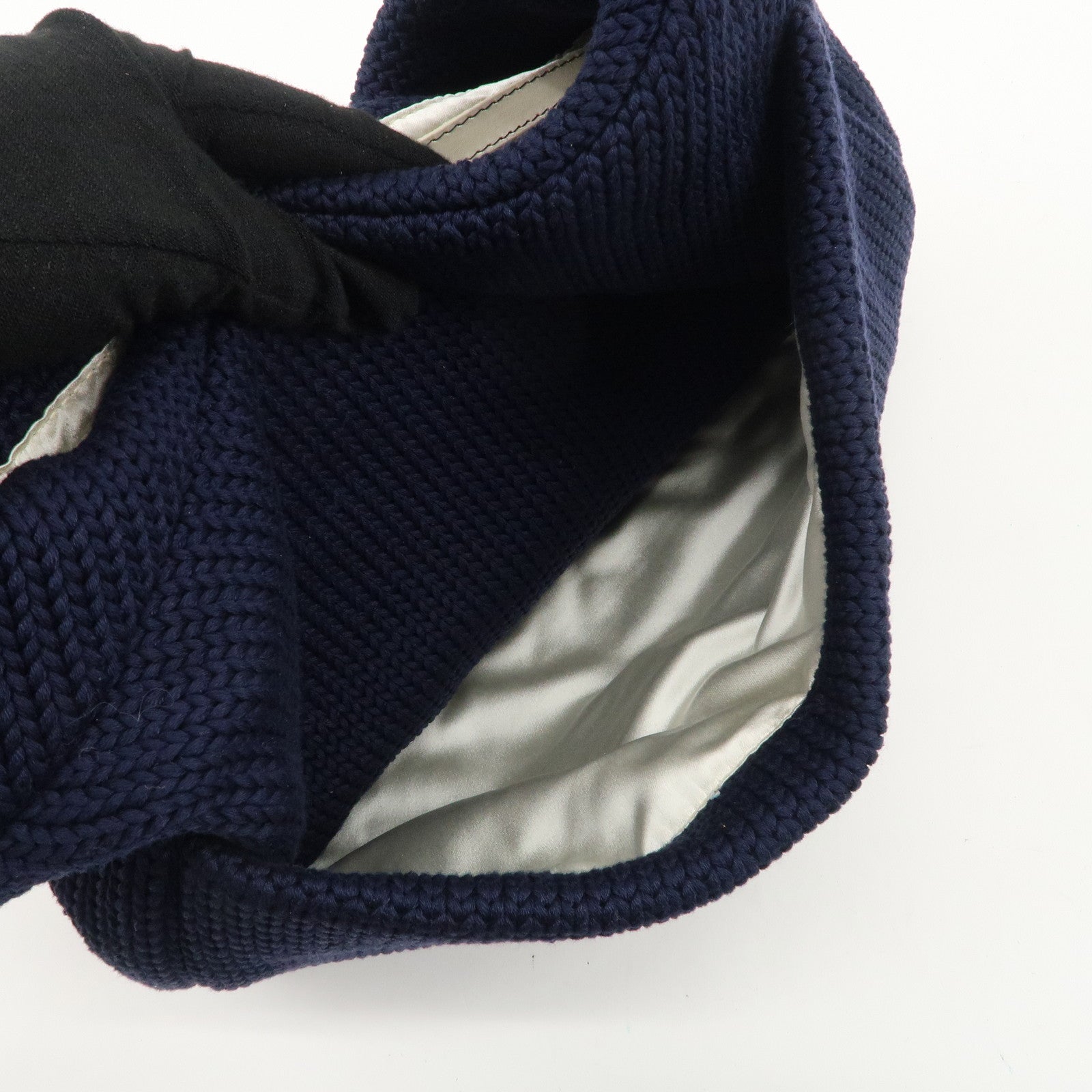 FENDI Wool Leather Shoulder Bag Navy White 26569 Used
