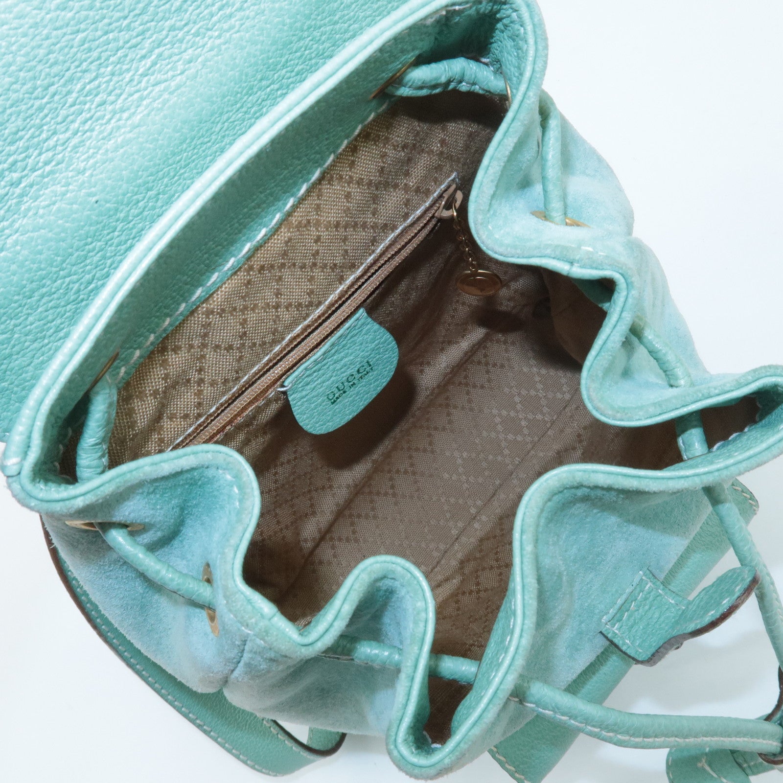 GUCCI Bamboo Suede Leather Mini Back Pack Green 003.2058.0030 Used