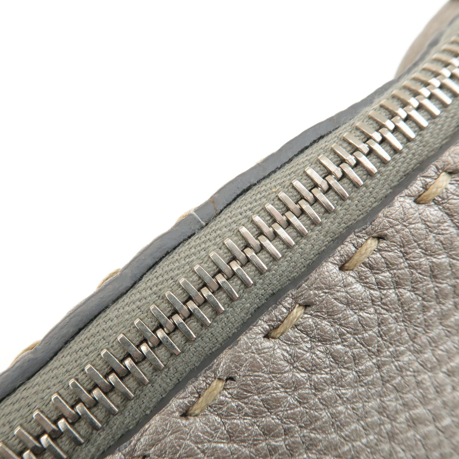 FENDI Selleria Leather Shoulder Bag Champagne Gray 8BT109 Used