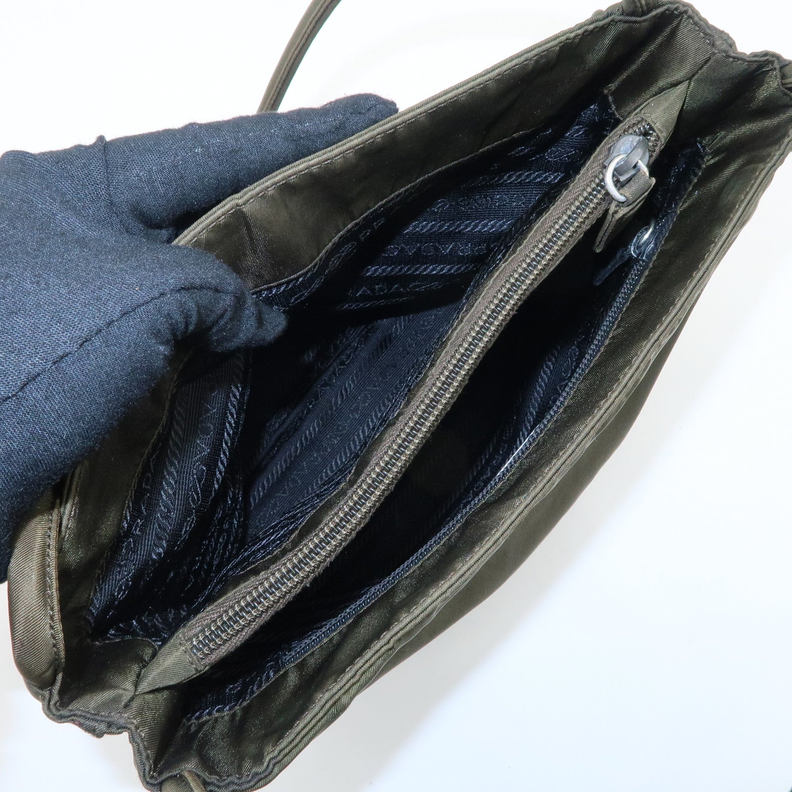 PRADA Nylon Tote Bag Shoulder Bag Khaki K3093 Used